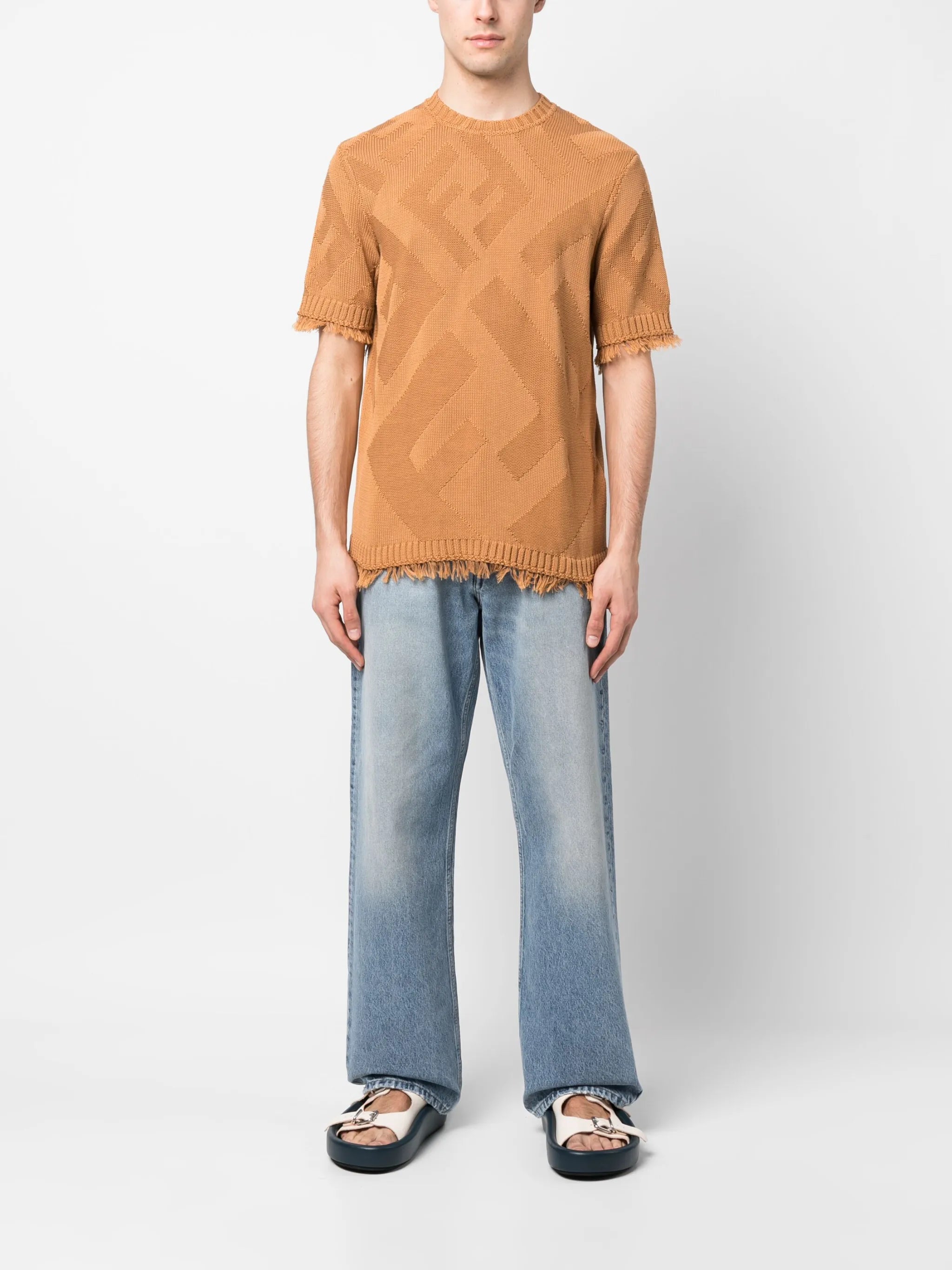 logo-pattern knitted T-shirt