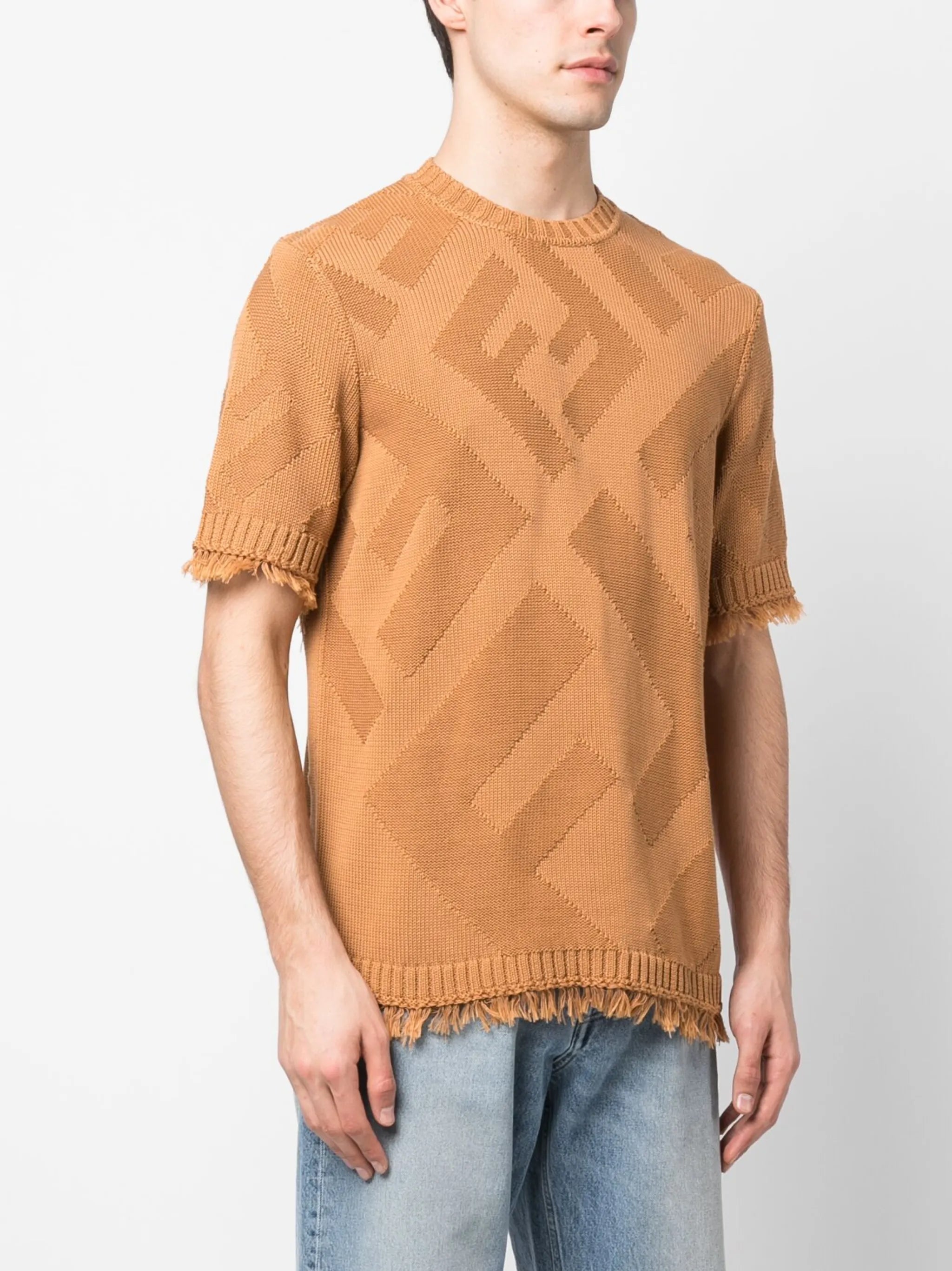 logo-pattern knitted T-shirt
