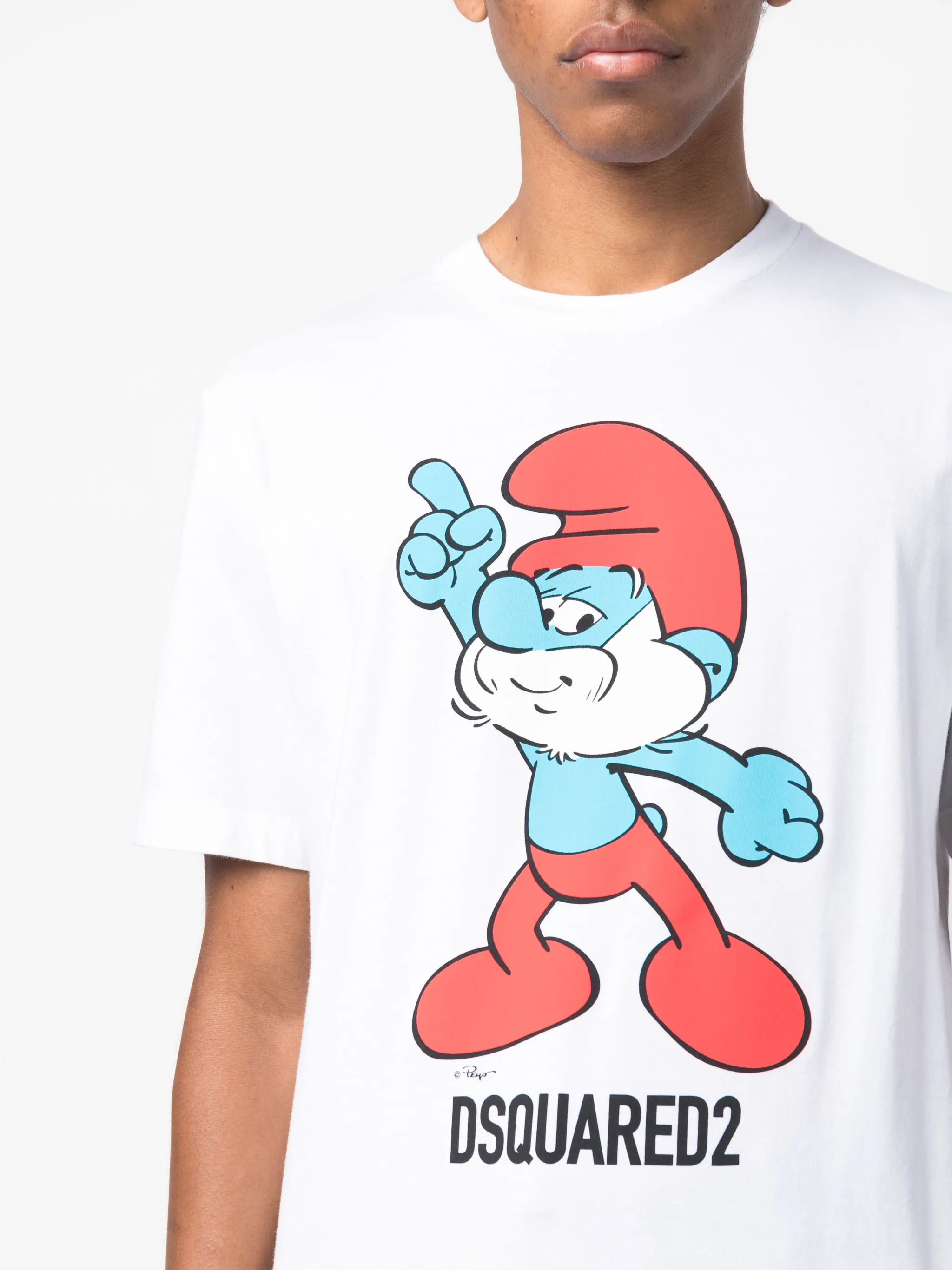 Smurf-print organic-cotton T-shirt