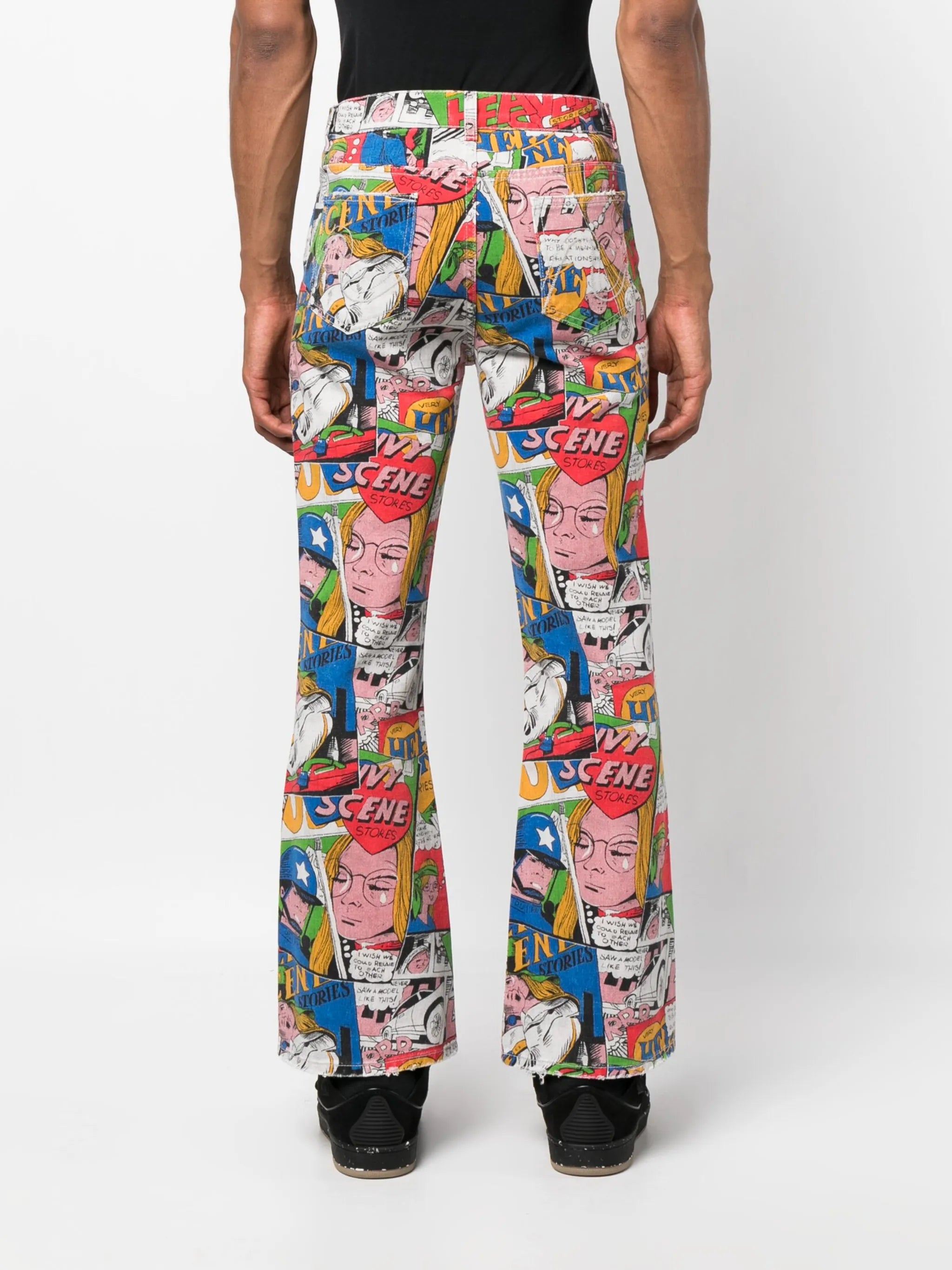 cartoon-print flared jeans