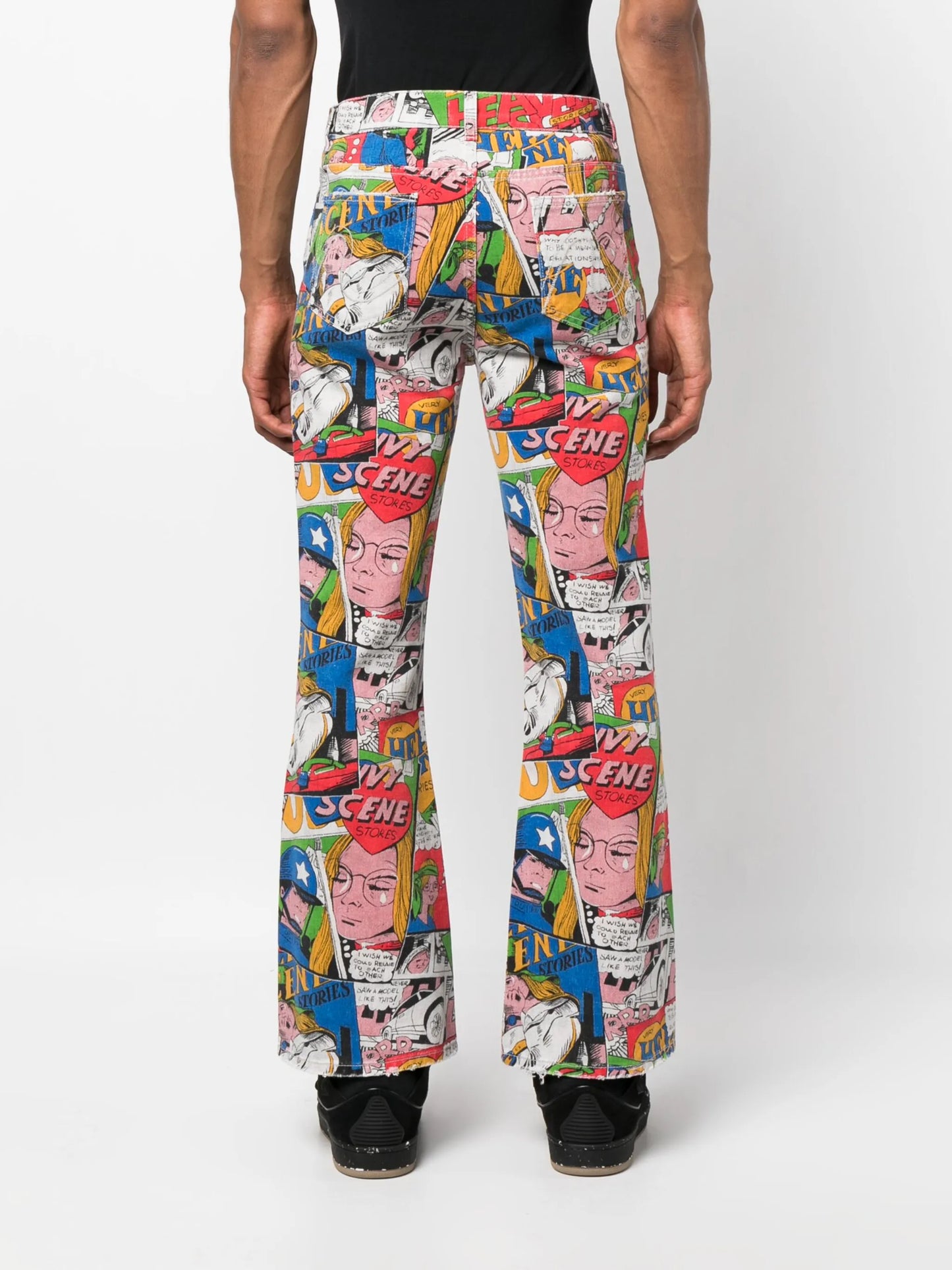 cartoon-print flared jeans