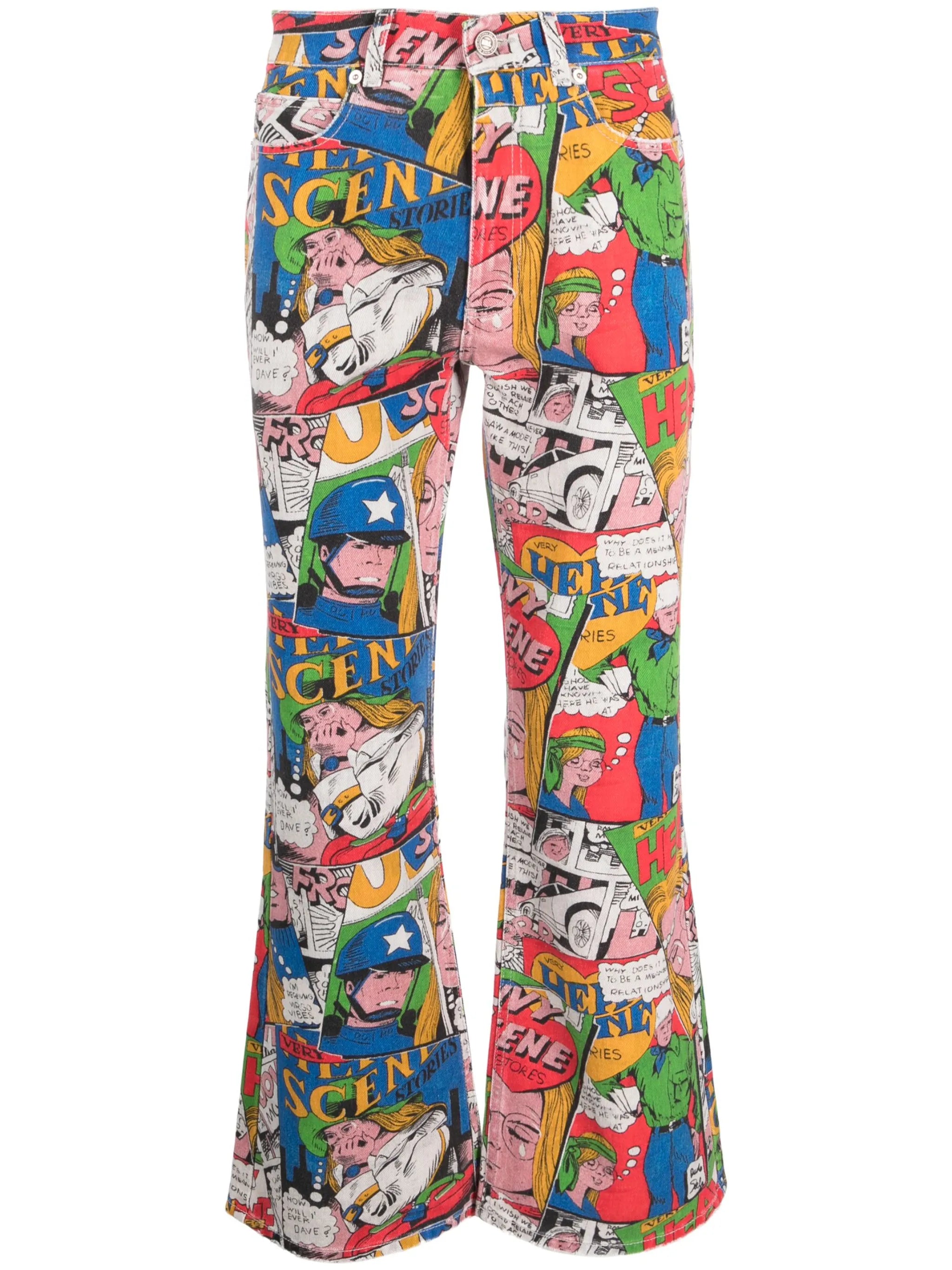 cartoon-print flared jeans