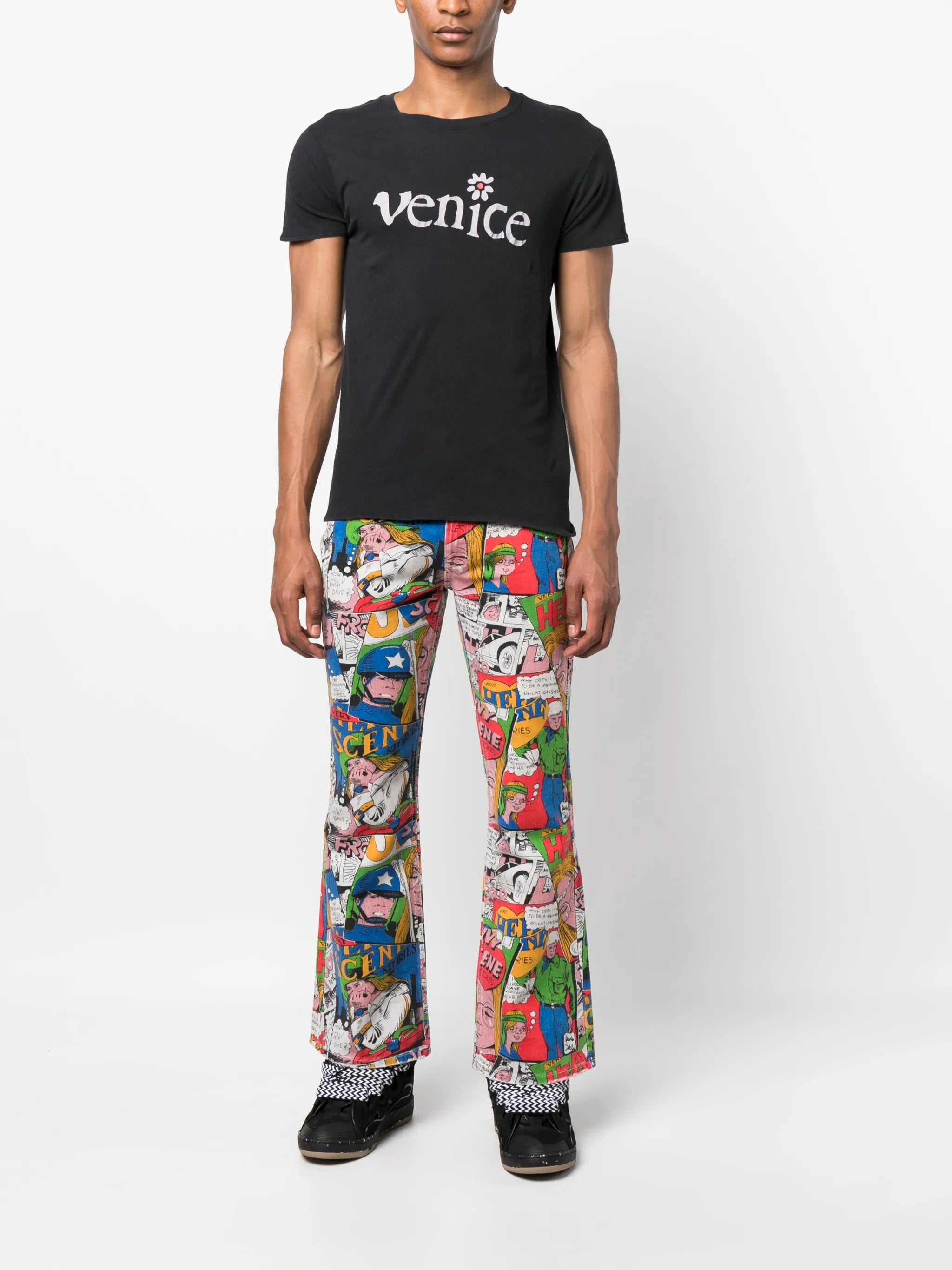 cartoon-print flared jeans