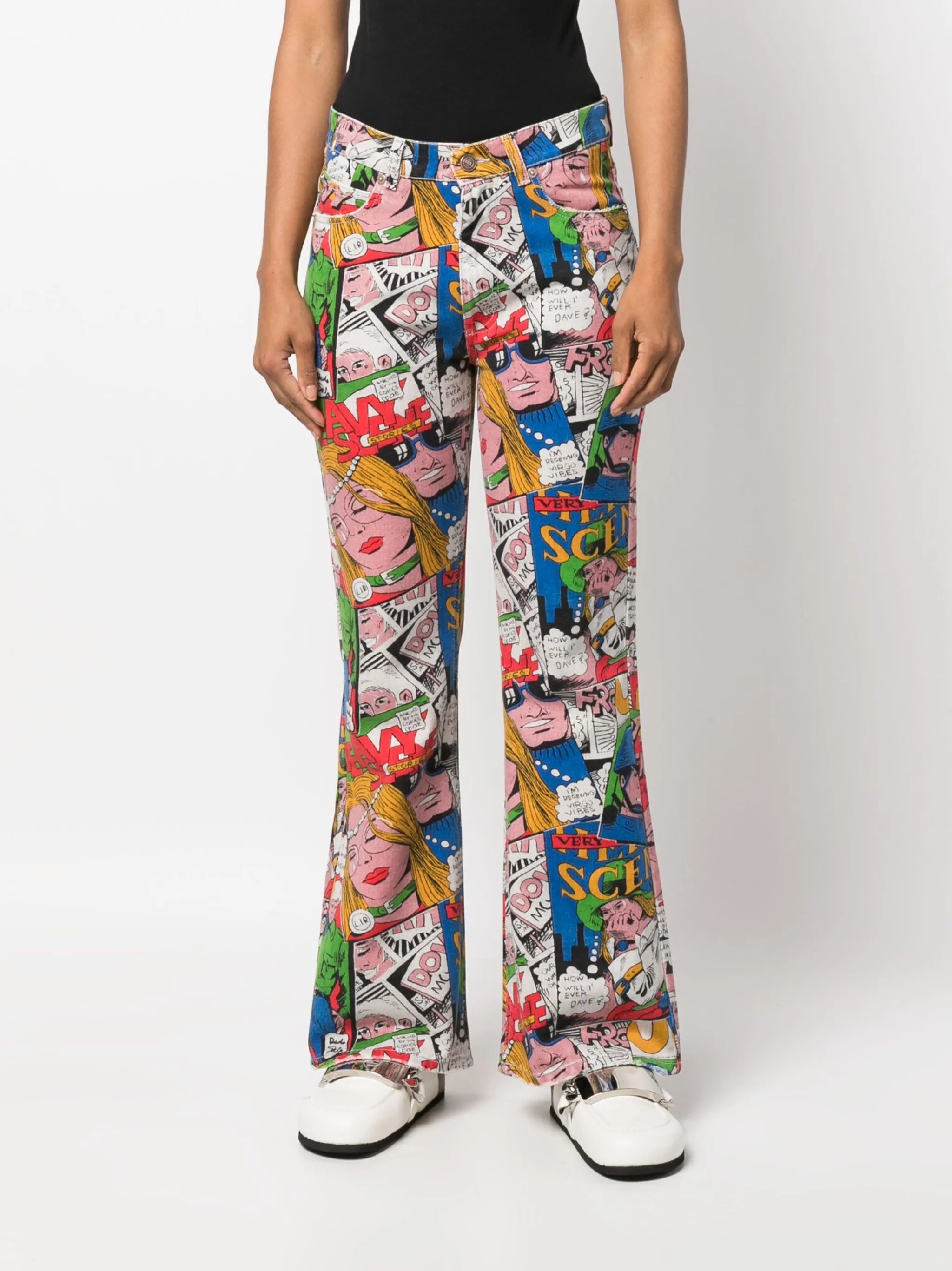 cartoon-print flared jeans