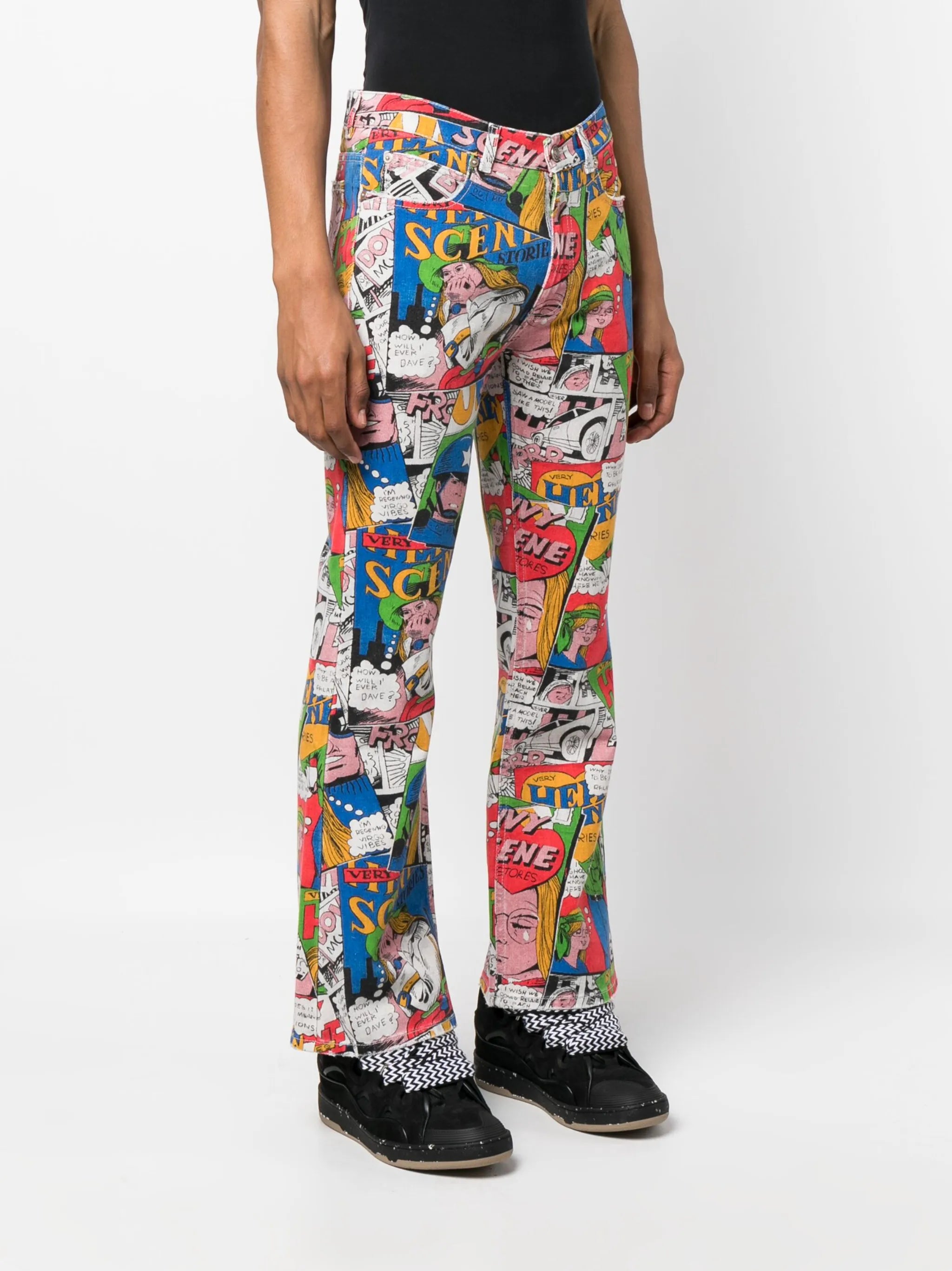 cartoon-print flared jeans