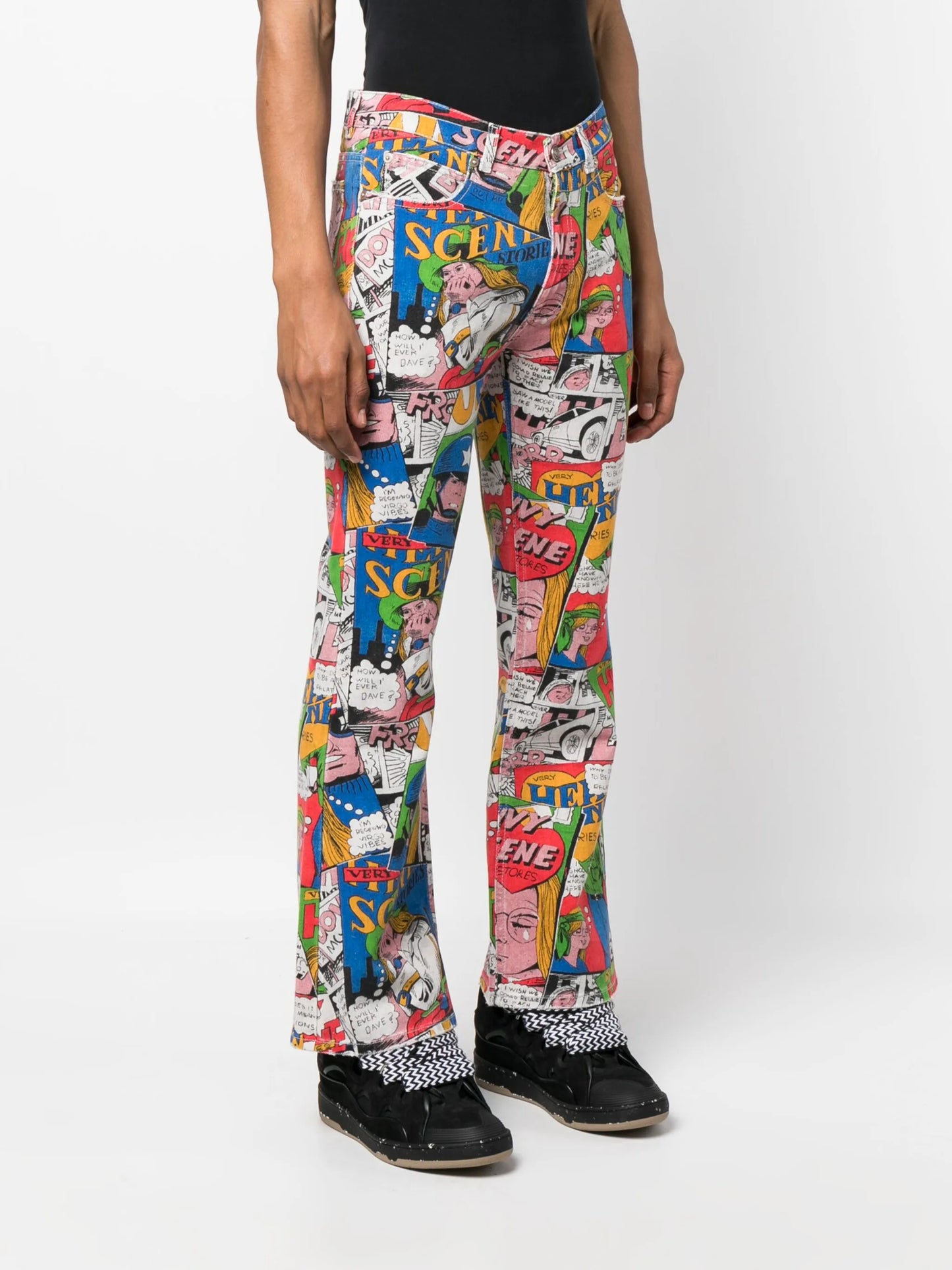 cartoon-print flared jeans