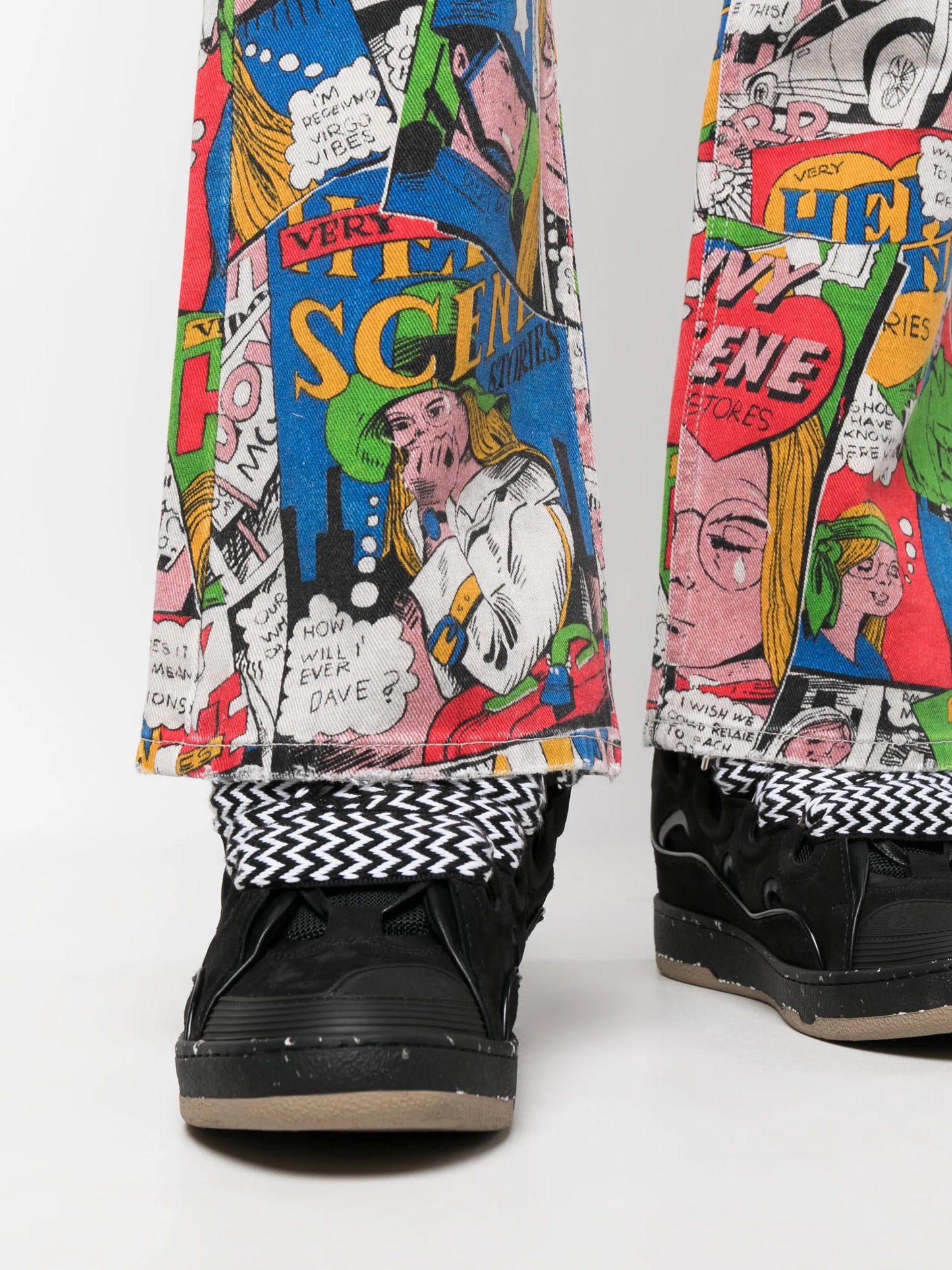 cartoon-print flared jeans
