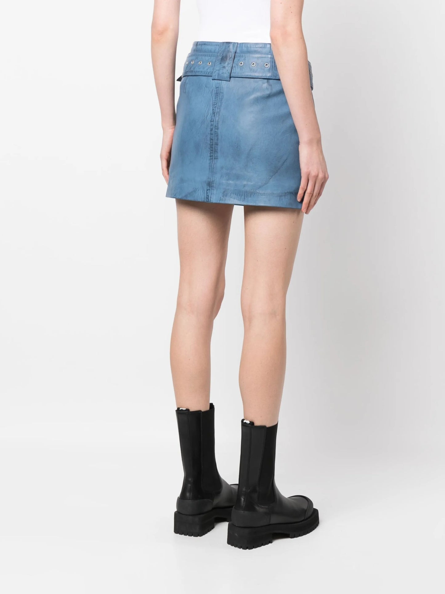 belted leather miniskirt