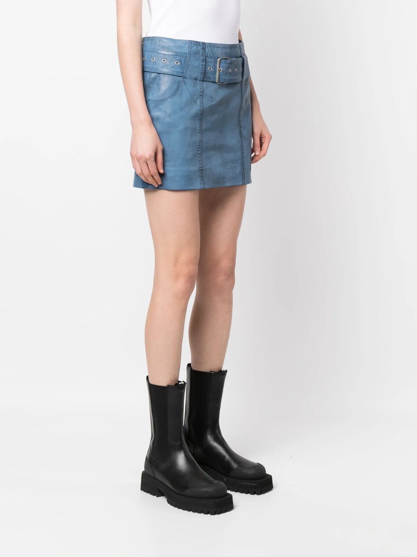 belted leather miniskirt