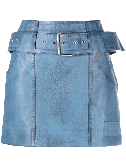 belted leather miniskirt