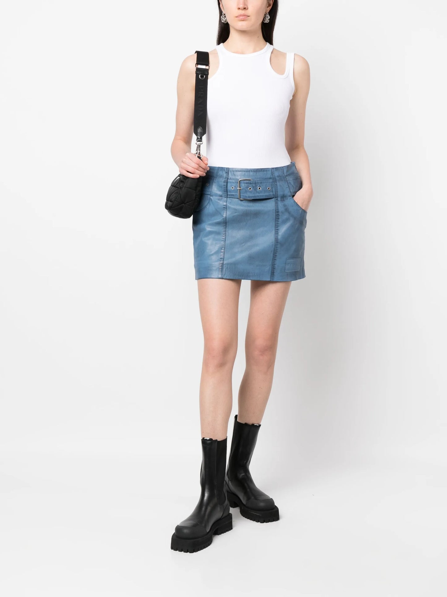 belted leather miniskirt