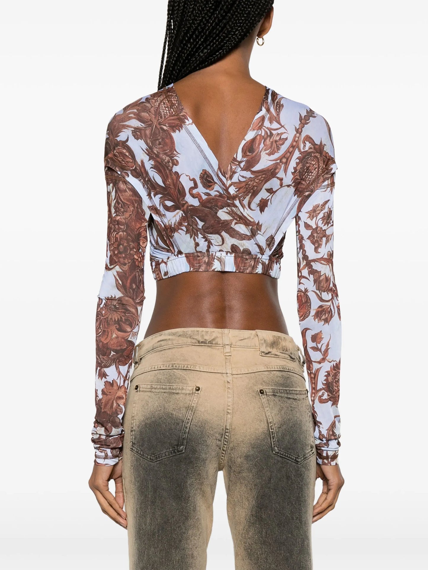 floral-print crossover cropped top