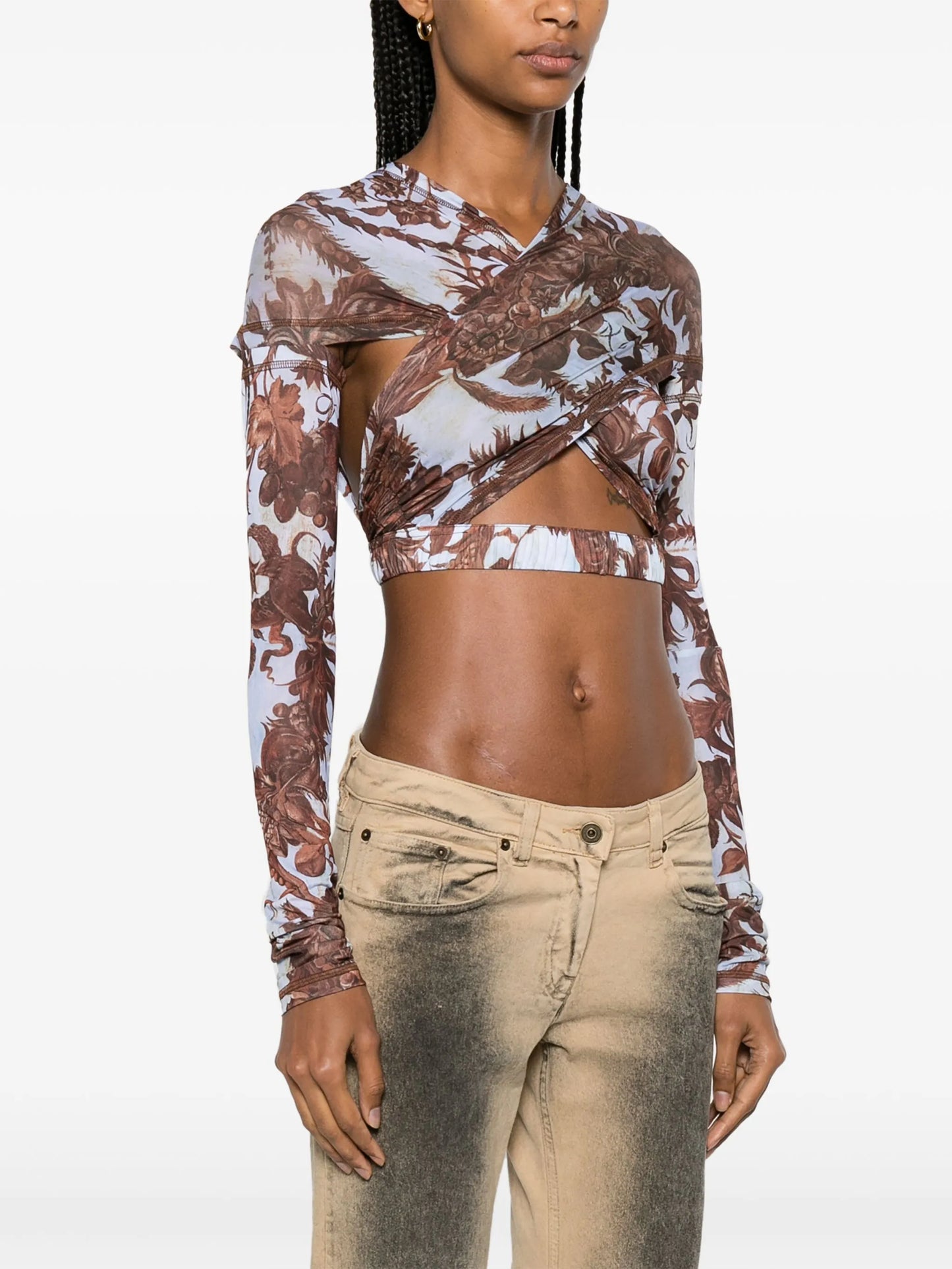 floral-print crossover cropped top