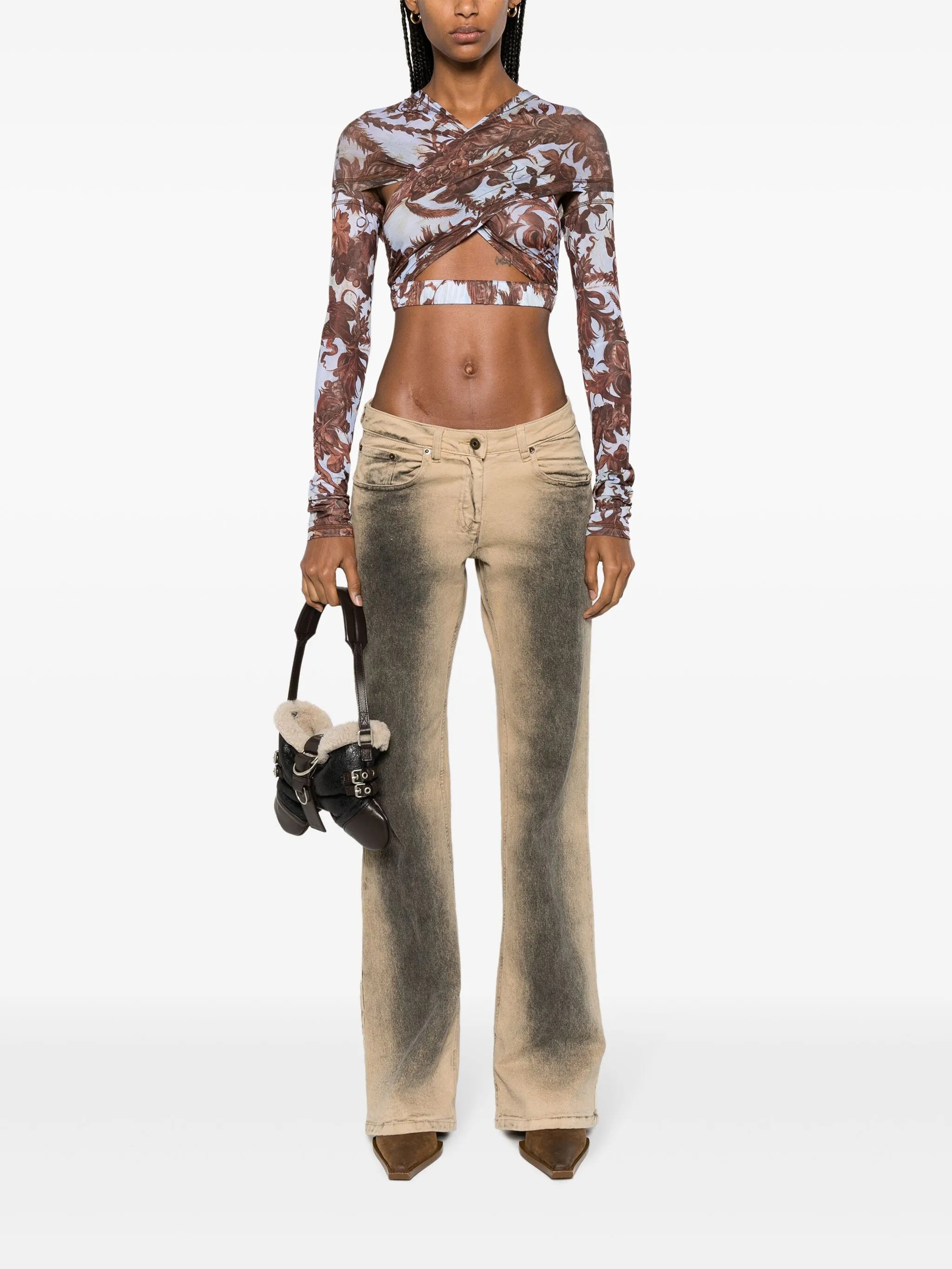 floral-print crossover cropped top