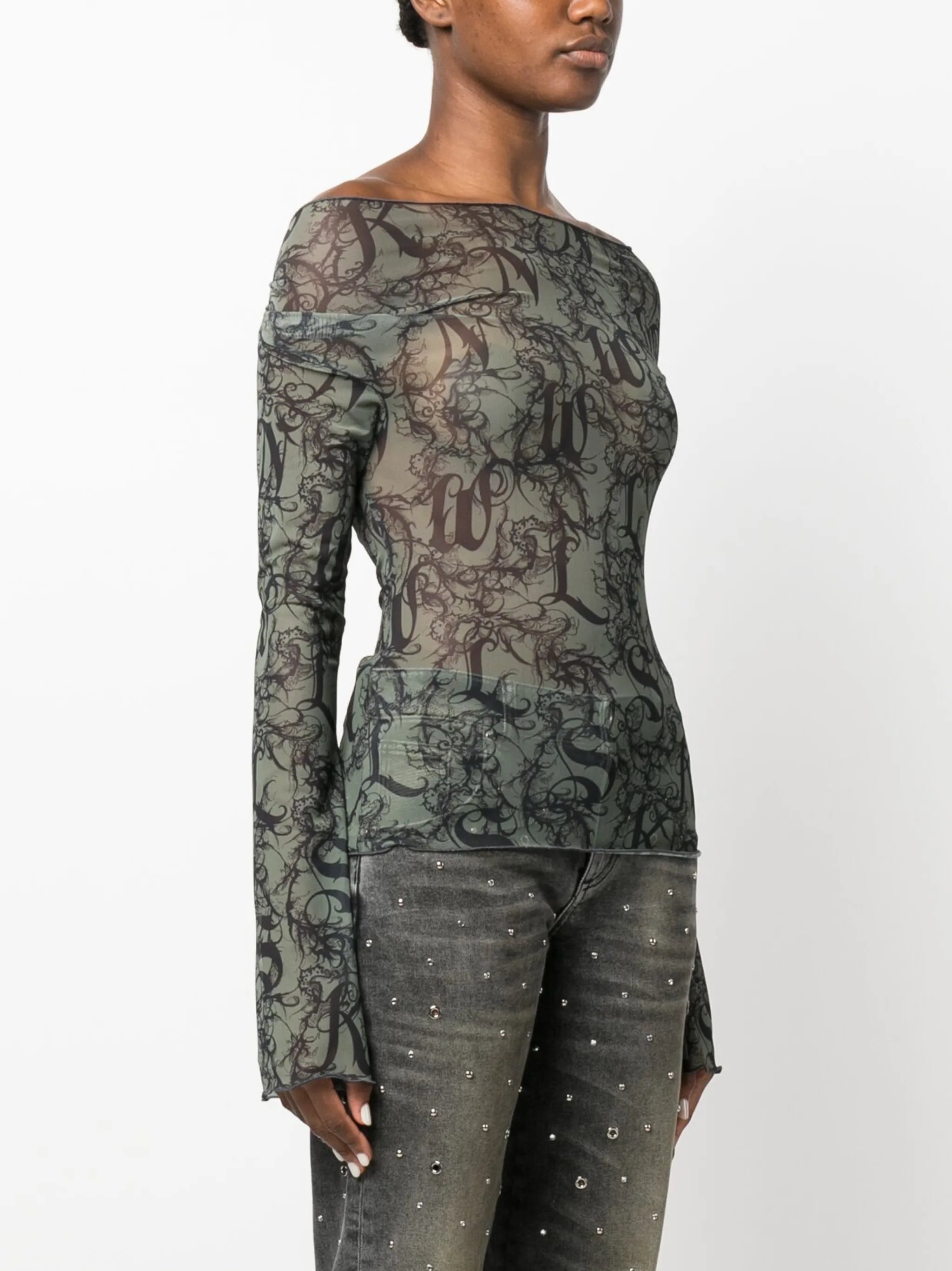 Halcyon Gothic Lace-print top