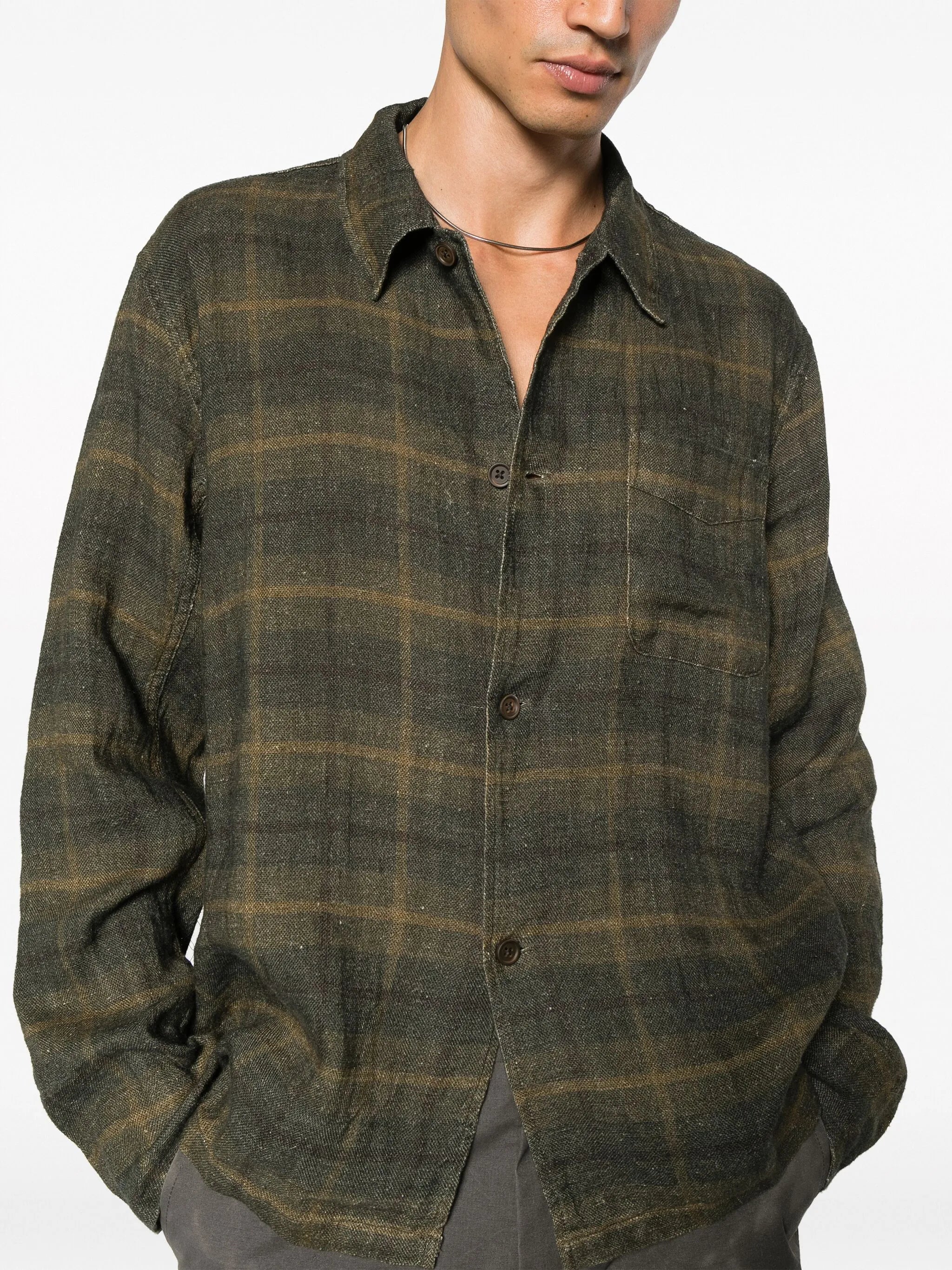 Boxy plaid linen shirt