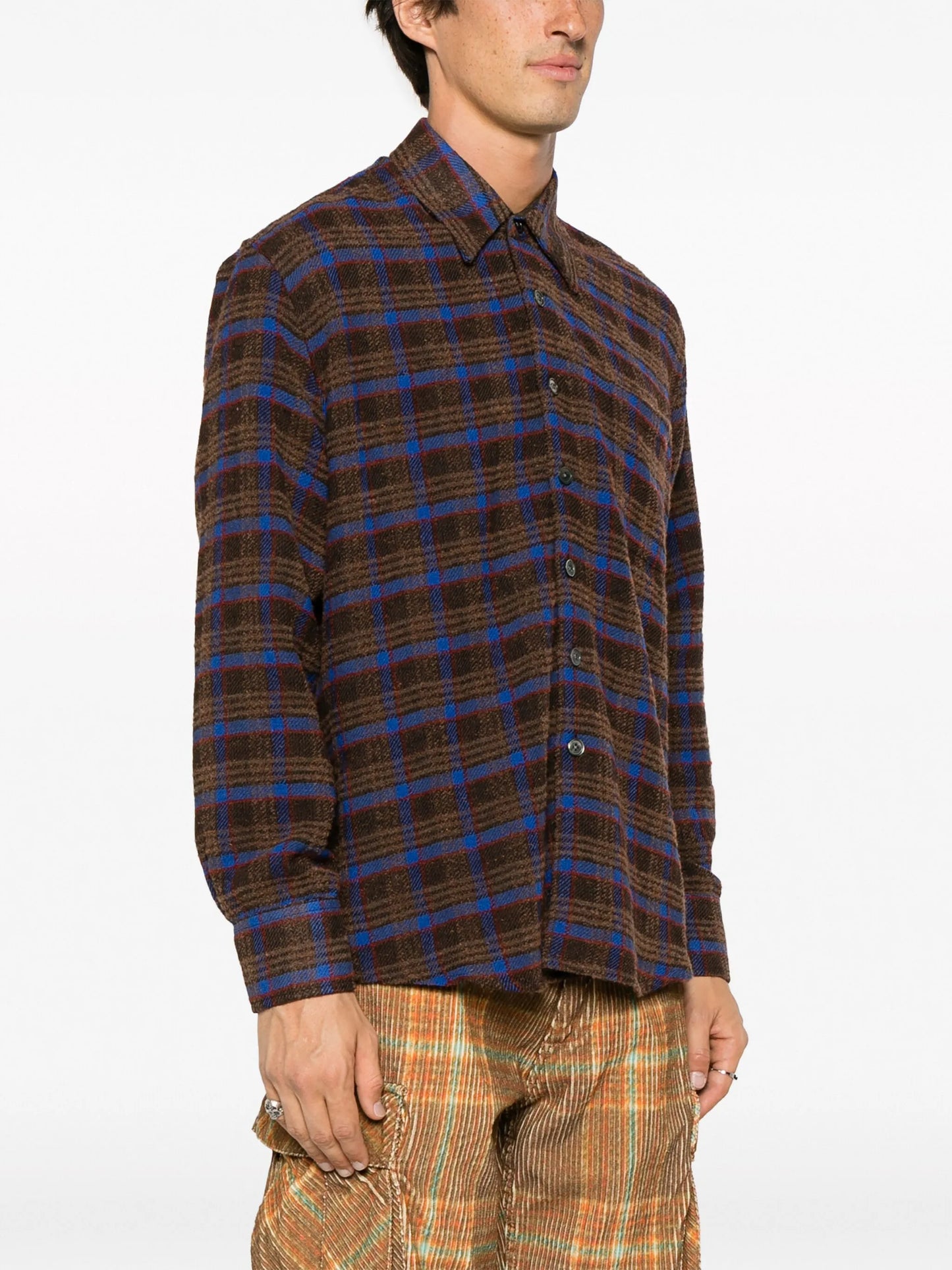 Above plaid linen shirt