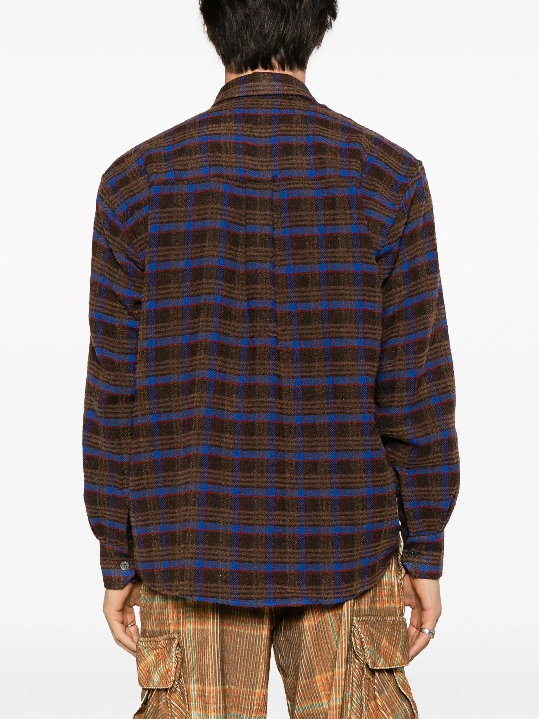 Above plaid linen shirt