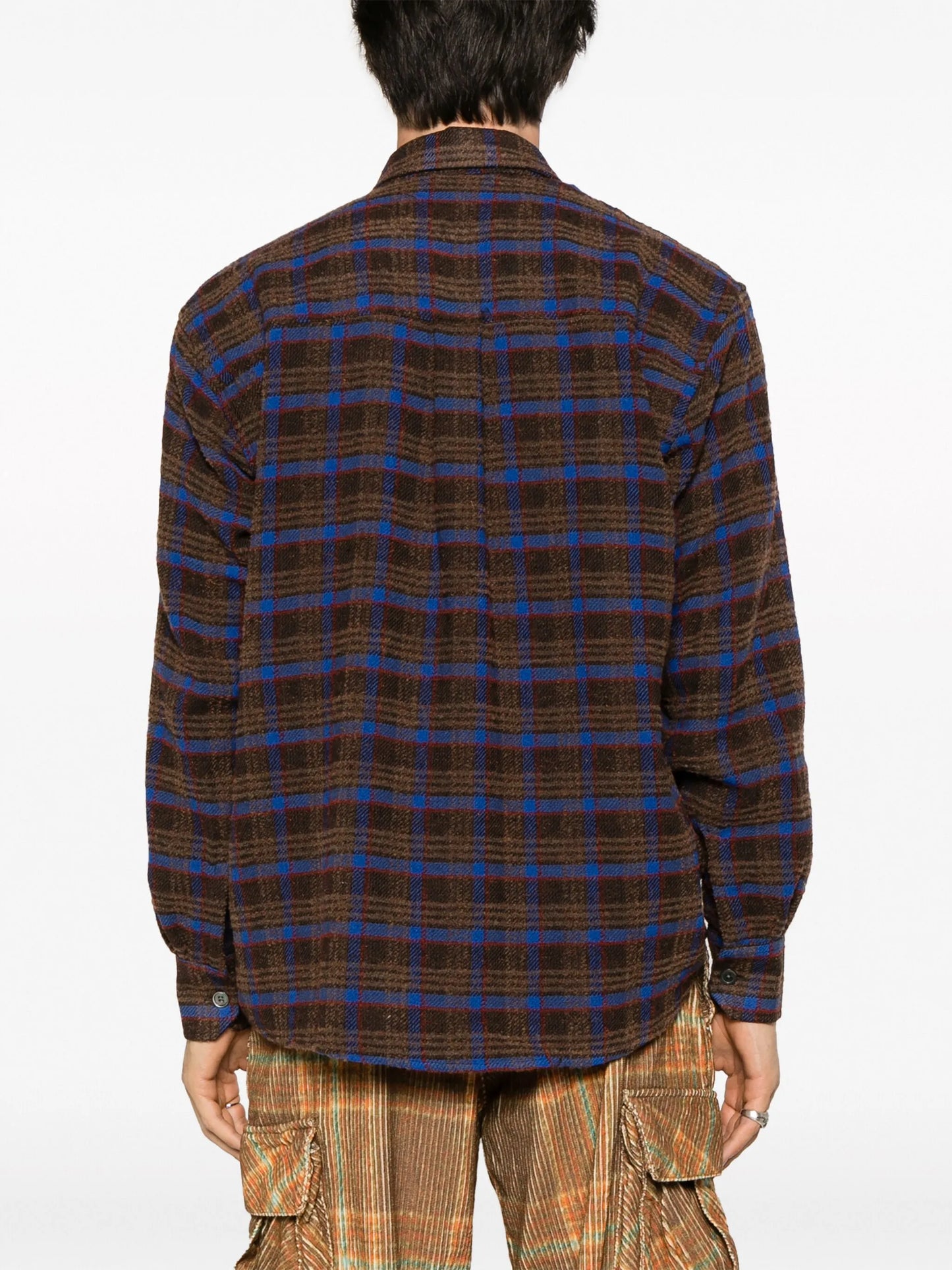Above plaid linen shirt