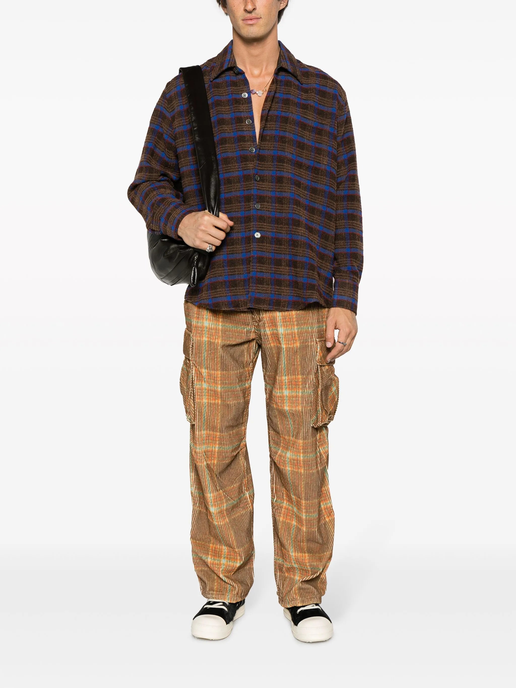 Above plaid linen shirt