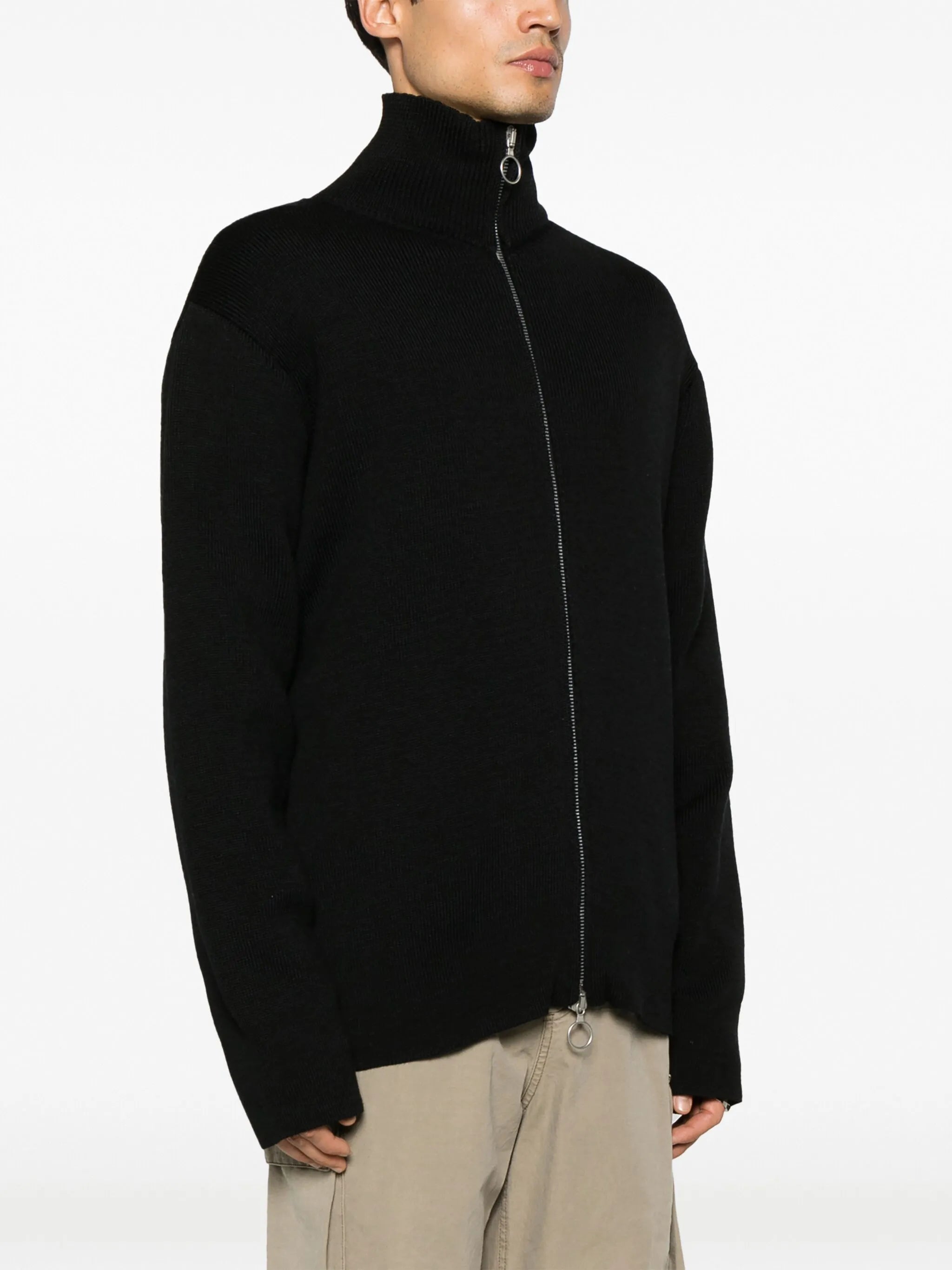 zip-up wool cardigan