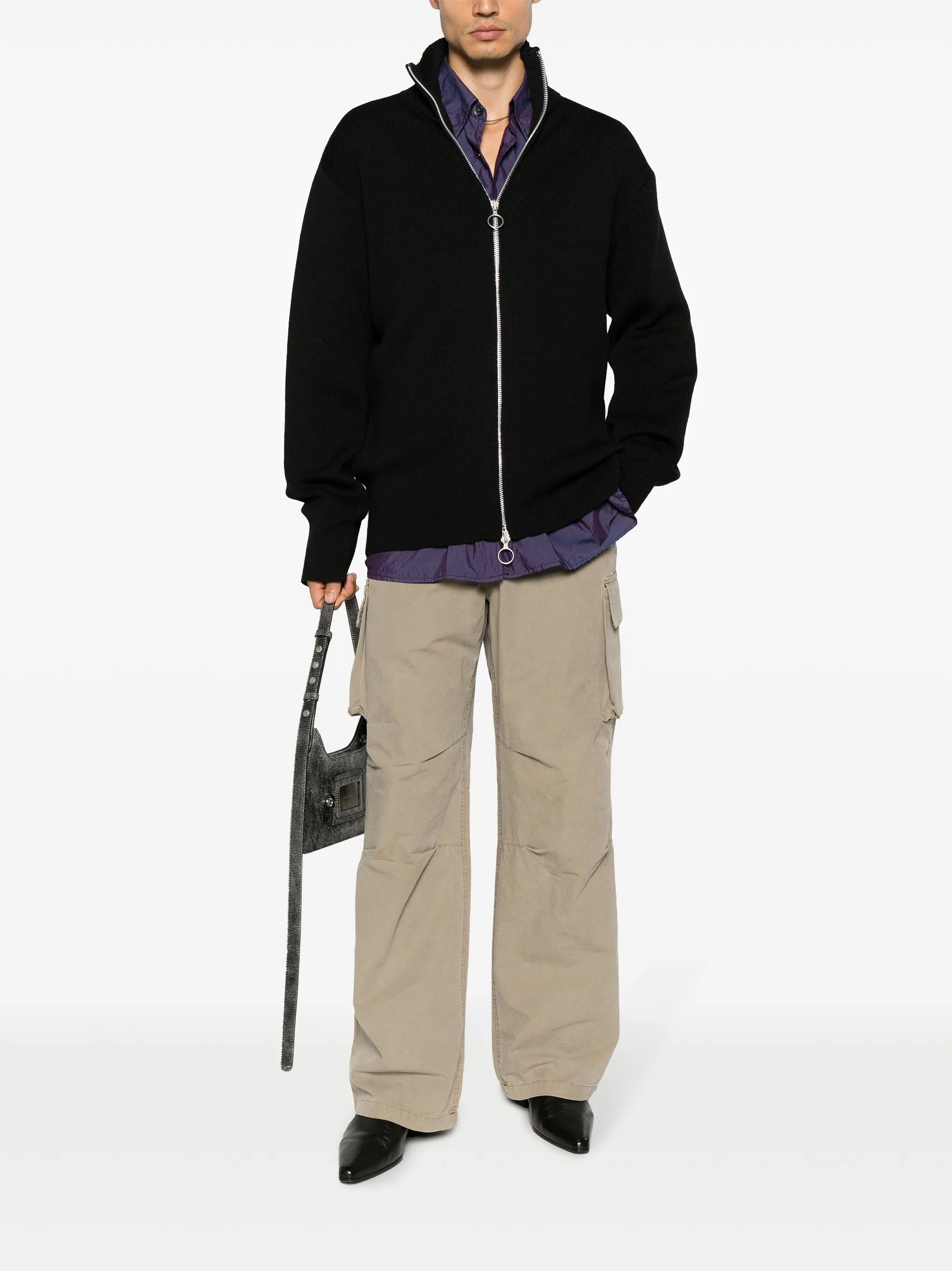 zip-up wool cardigan