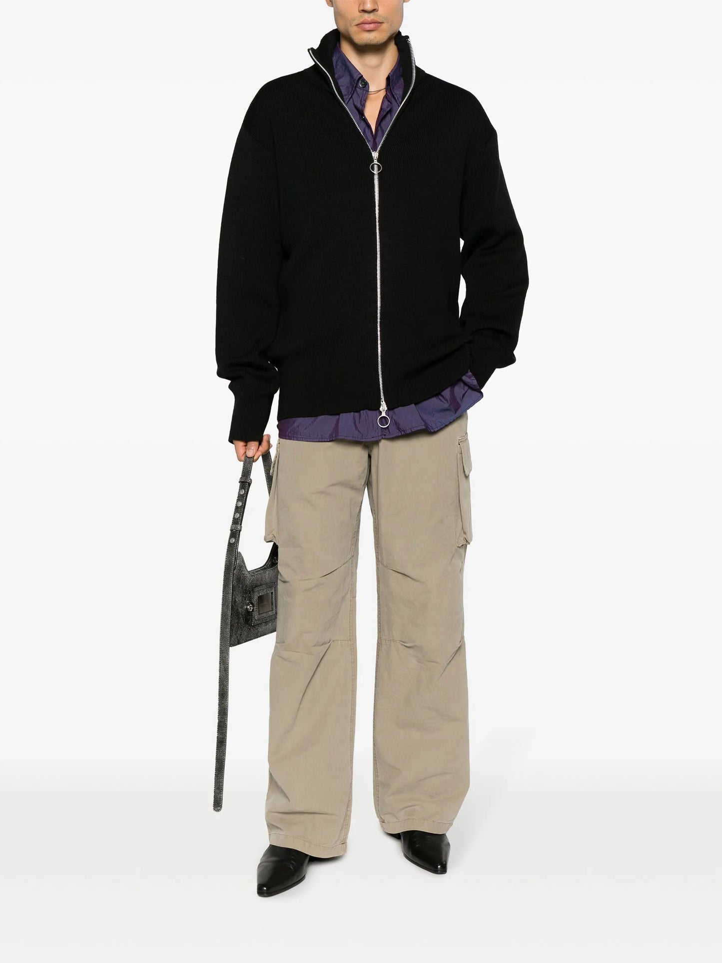 zip-up wool cardigan