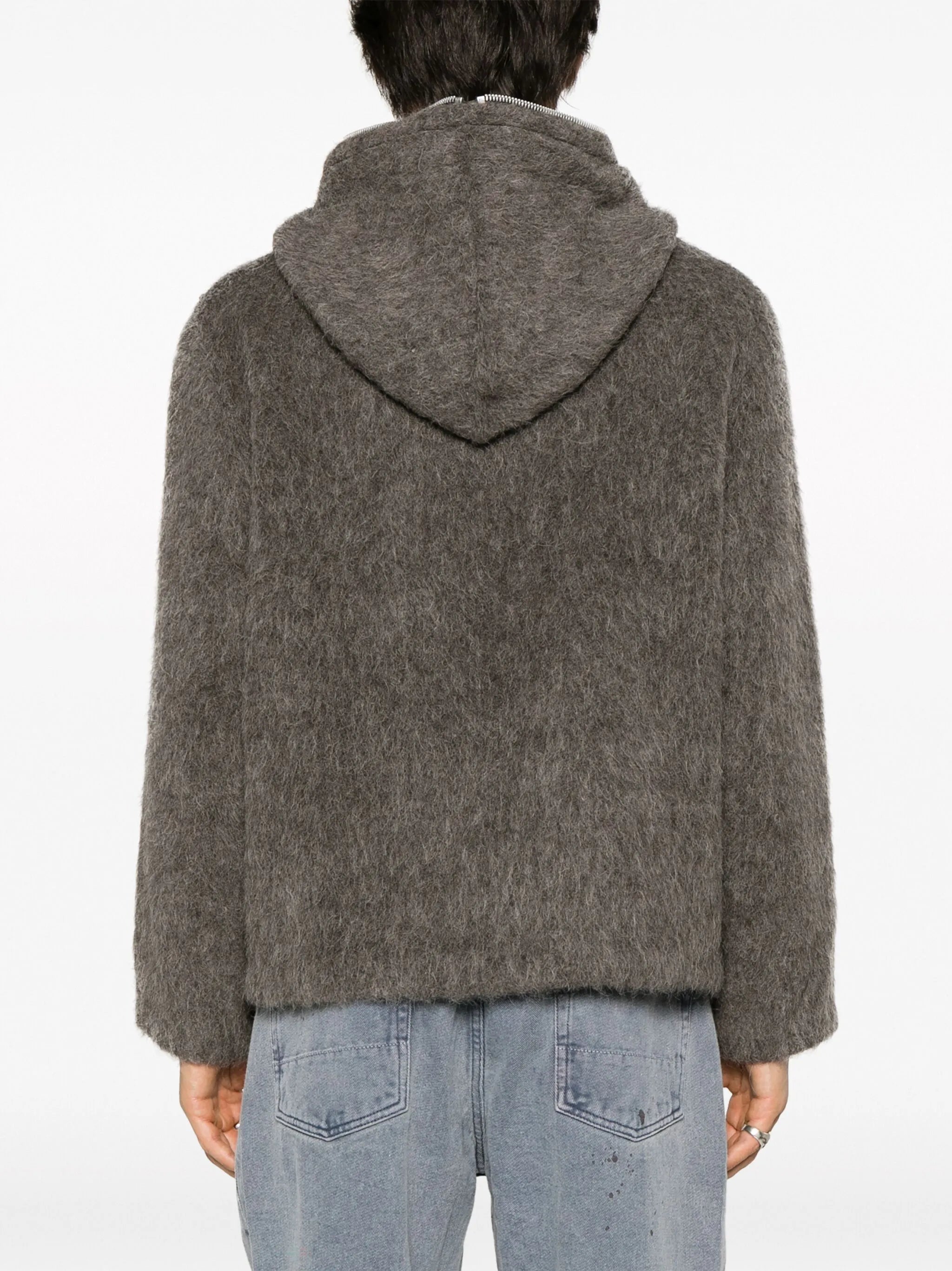 brushed zip-up hooded jacket
