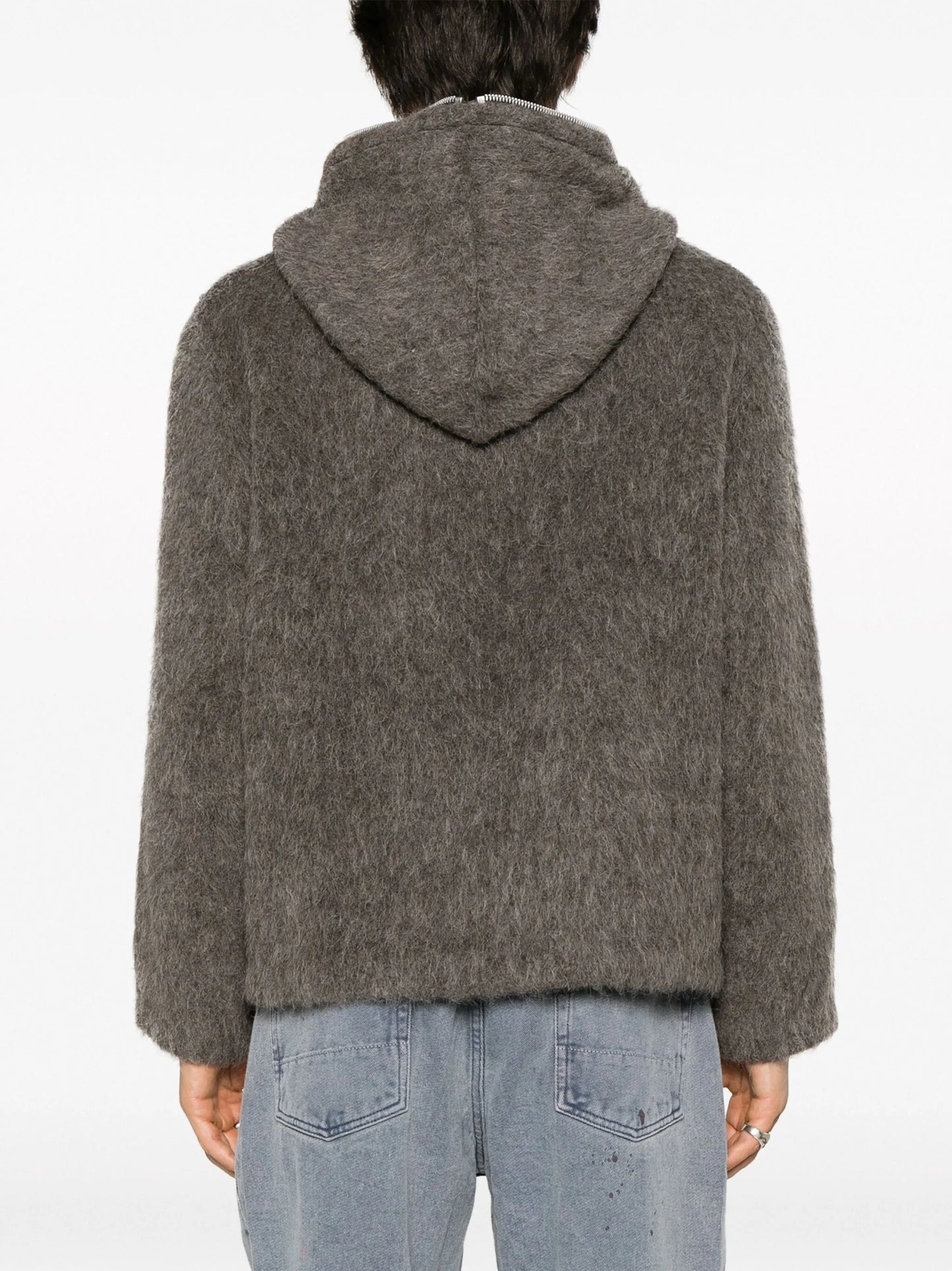 brushed zip-up hooded jacket