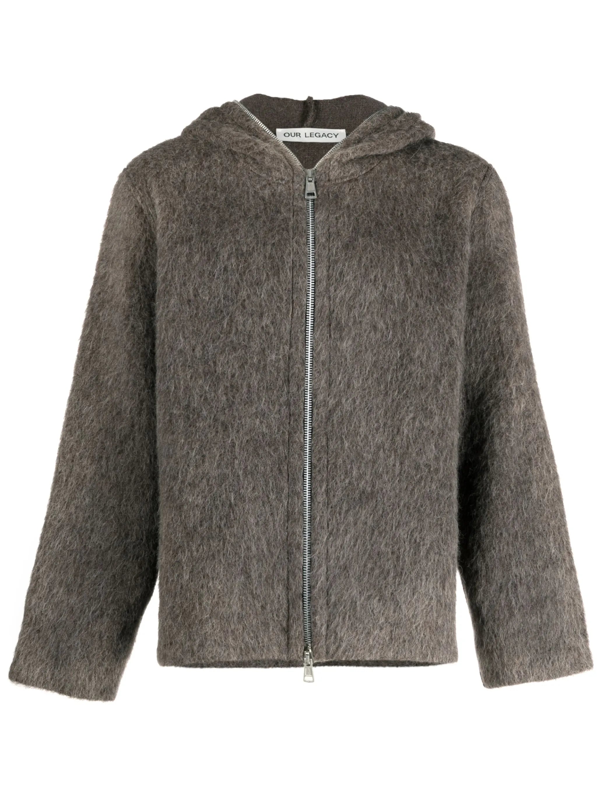 brushed zip-up hooded jacket