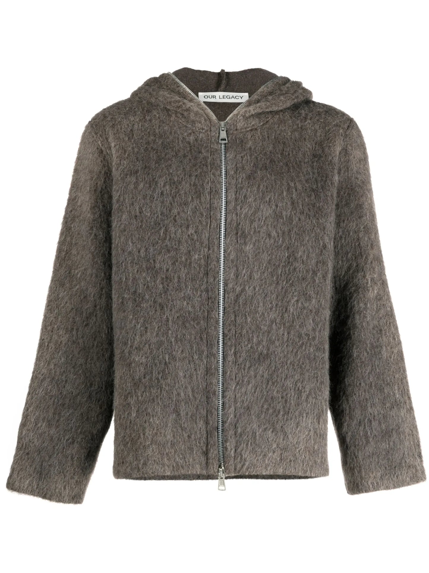 brushed zip-up hooded jacket