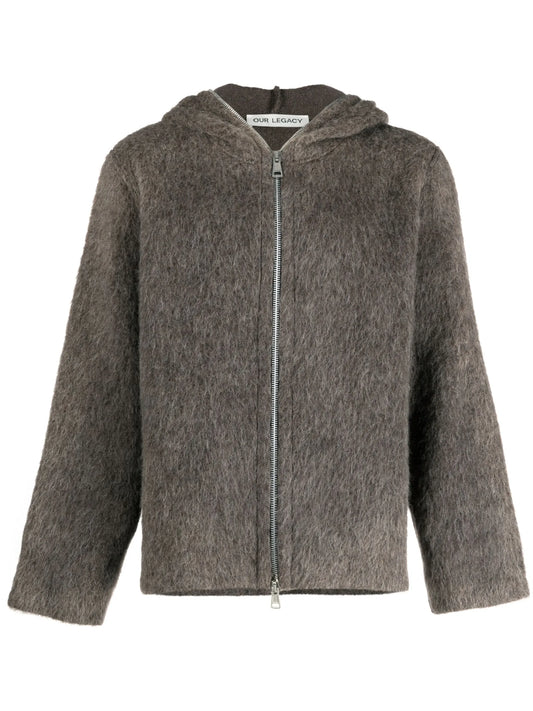 brushed zip-up hooded jacket
