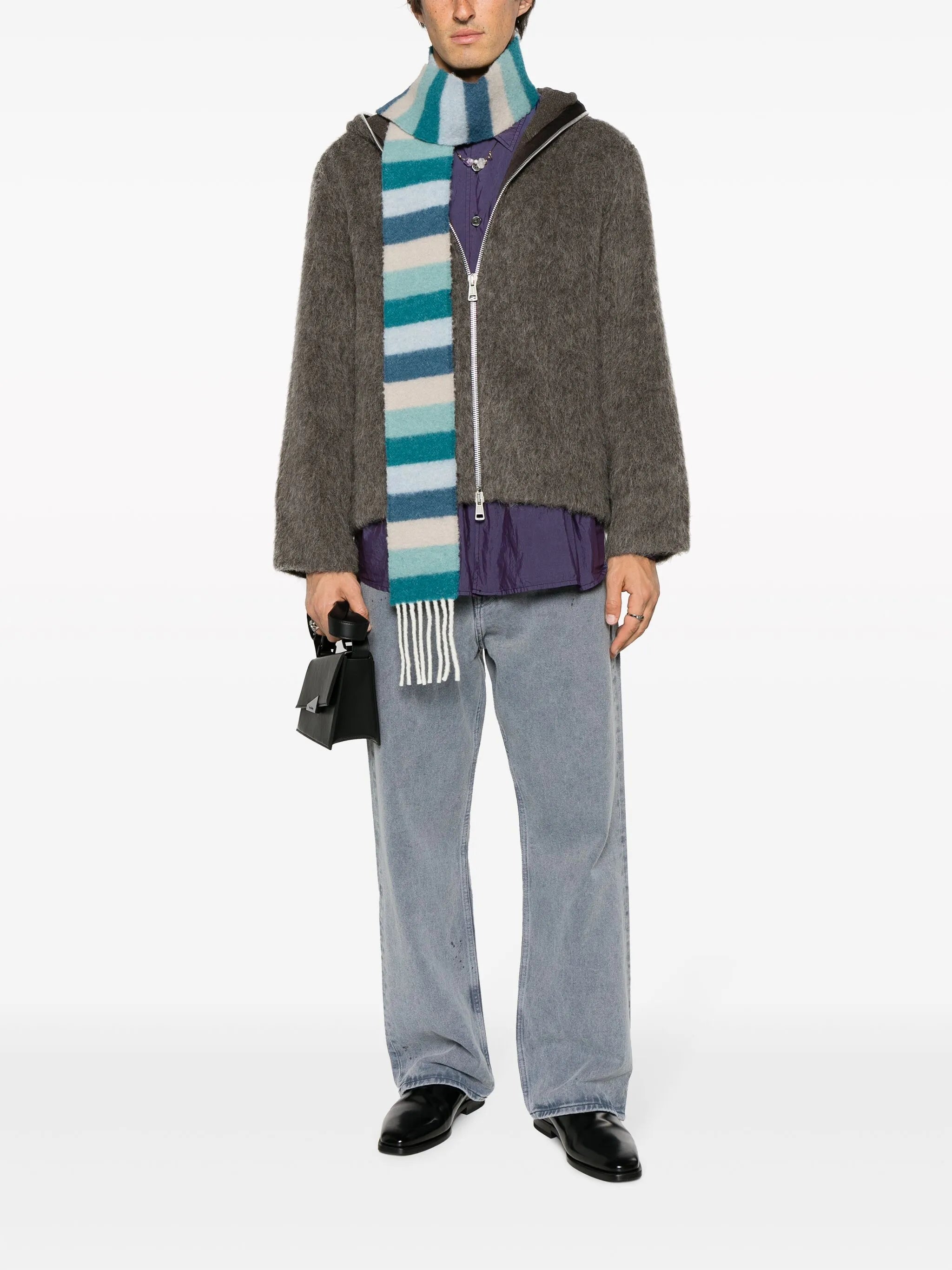 brushed zip-up hooded jacket