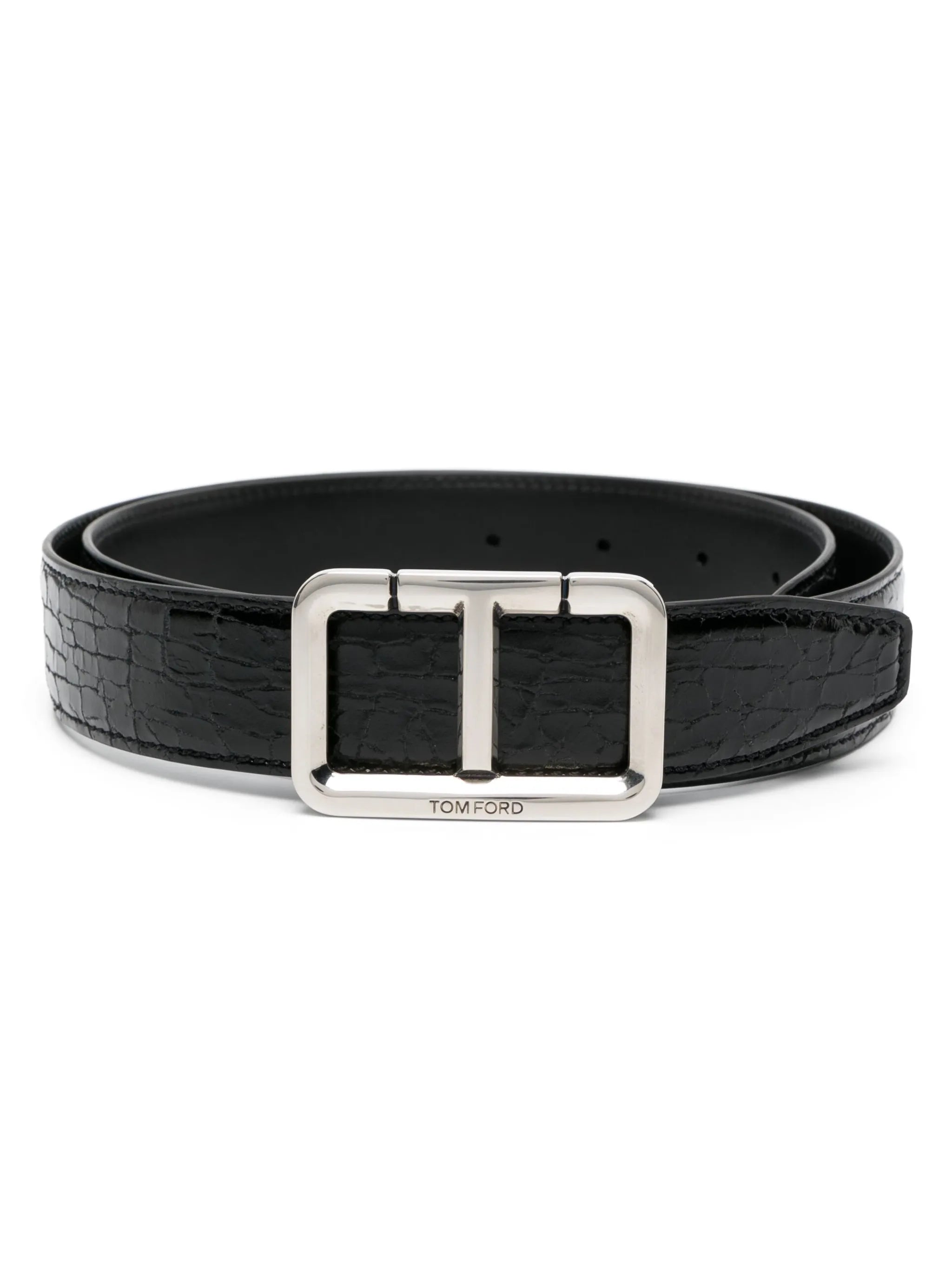 logo-buckle leather belt