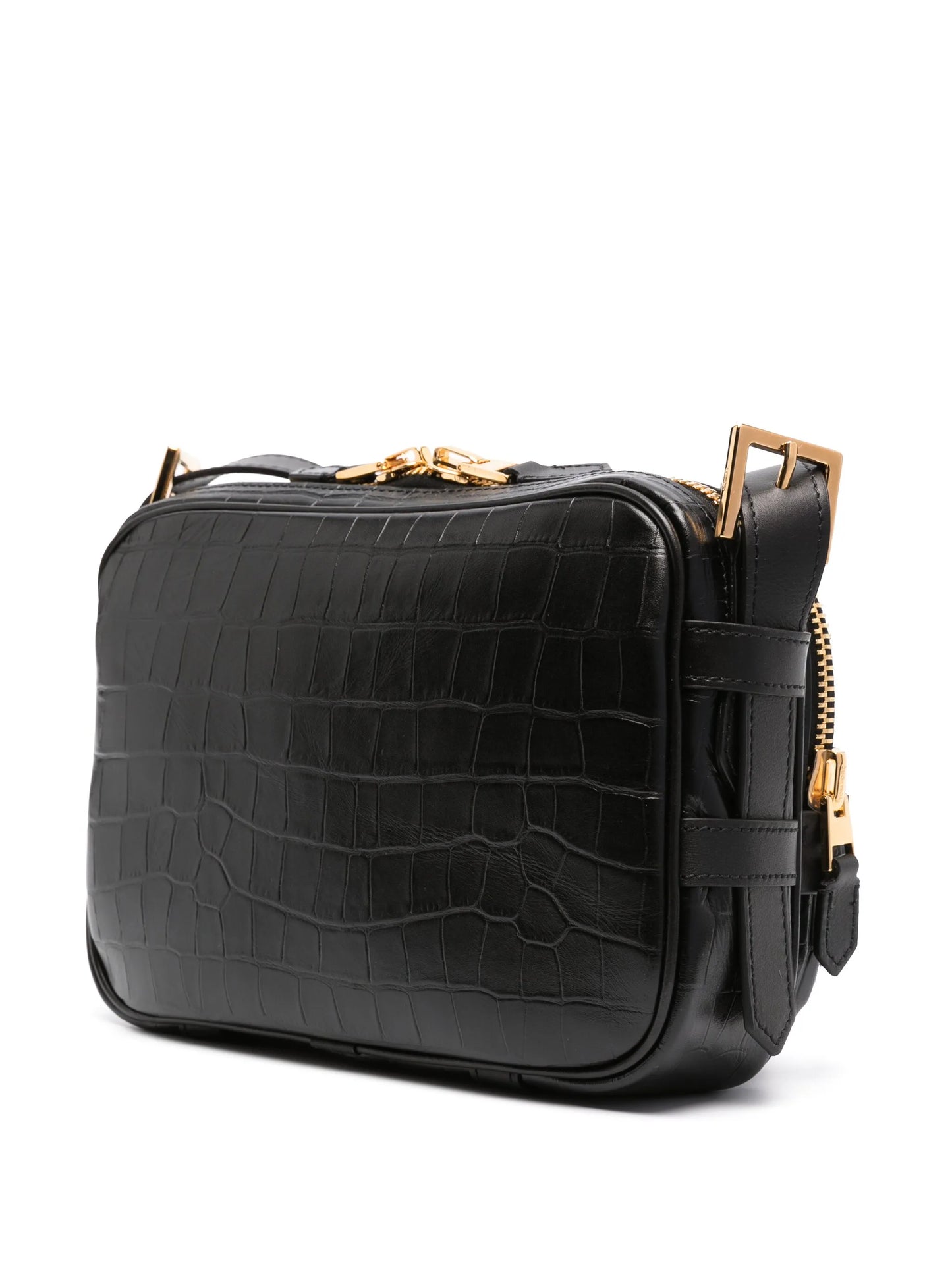 medium crocodile-effect zip-up messenger bag