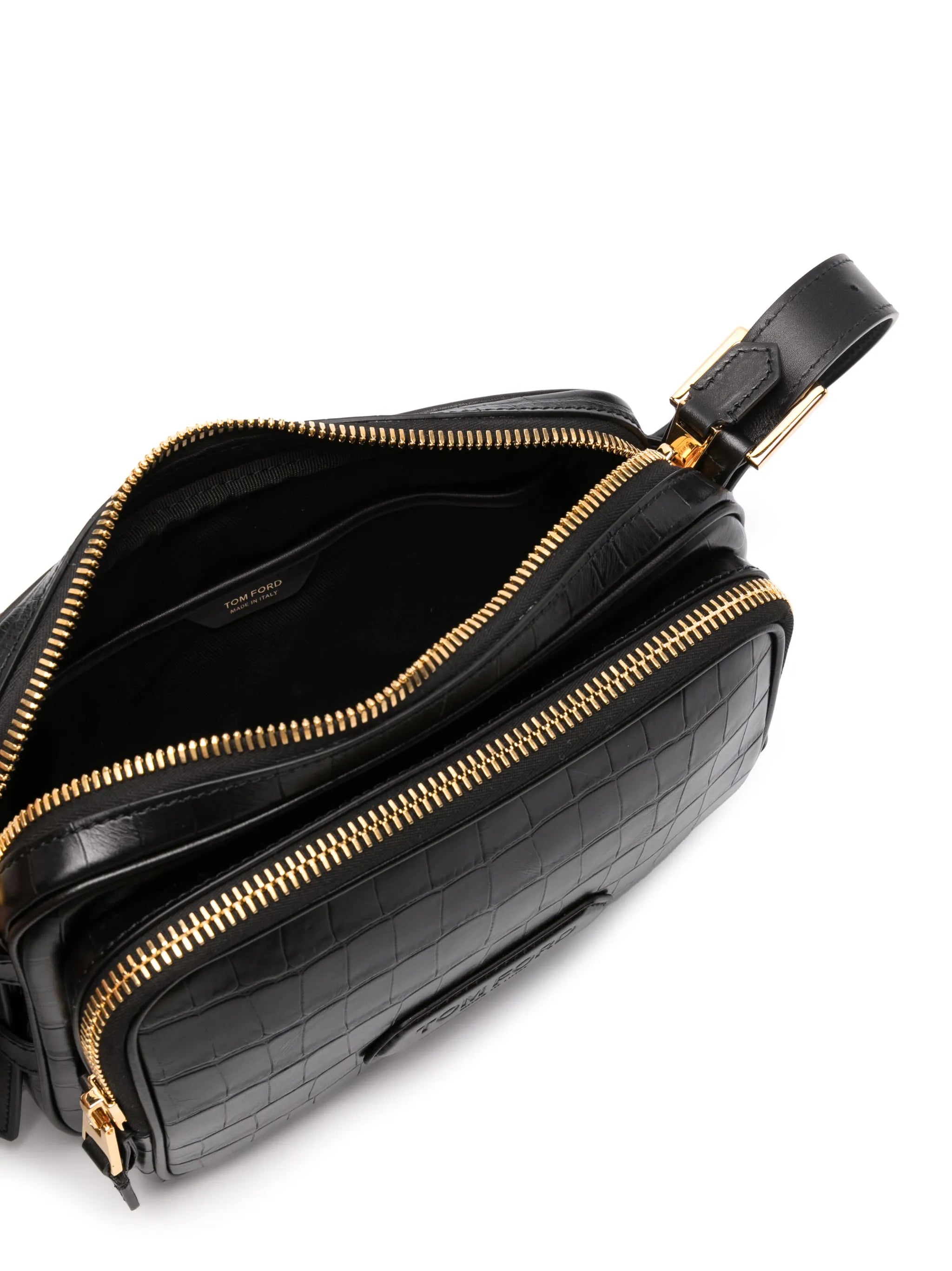 medium crocodile-effect zip-up messenger bag