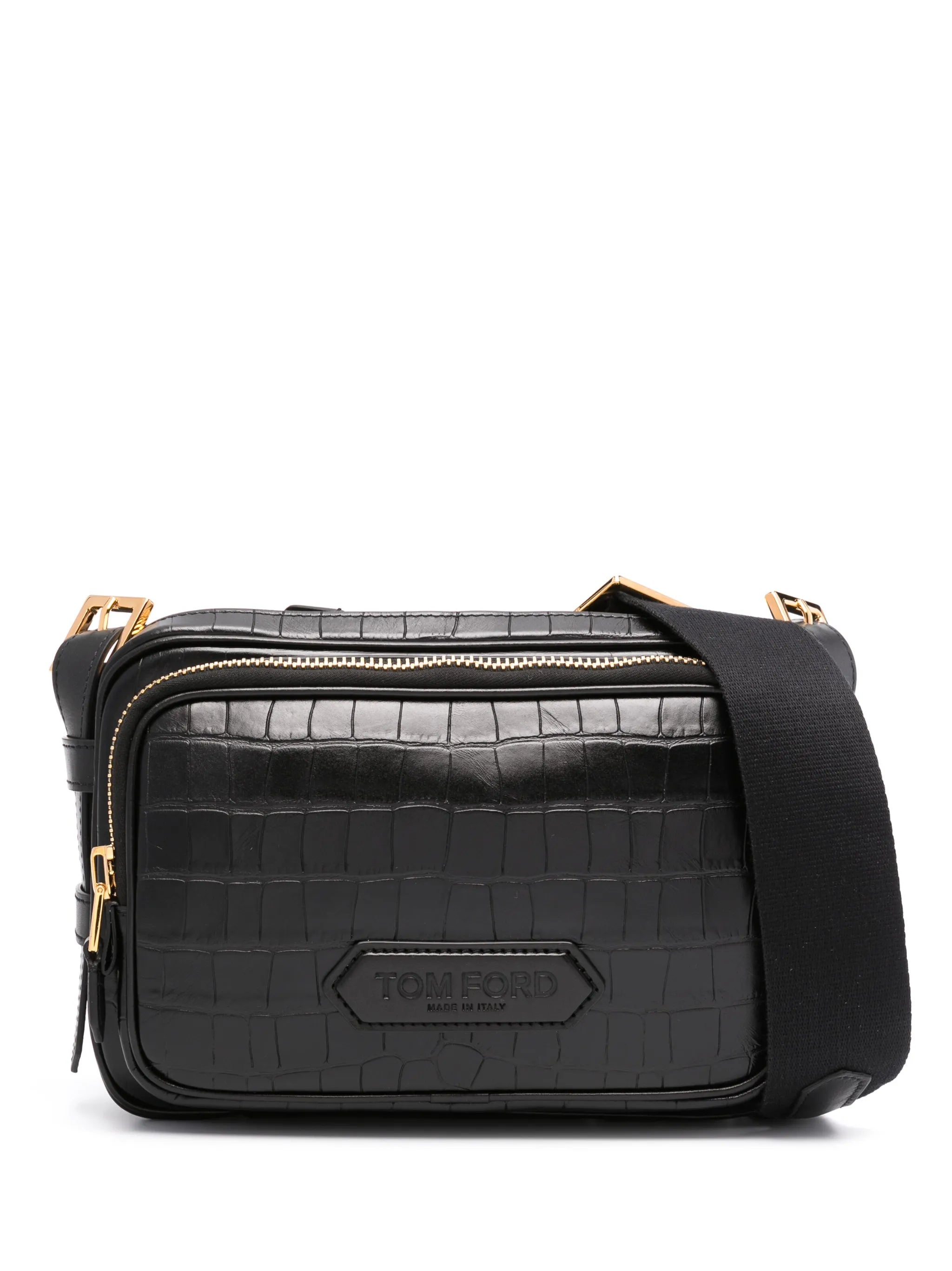 medium crocodile-effect zip-up messenger bag