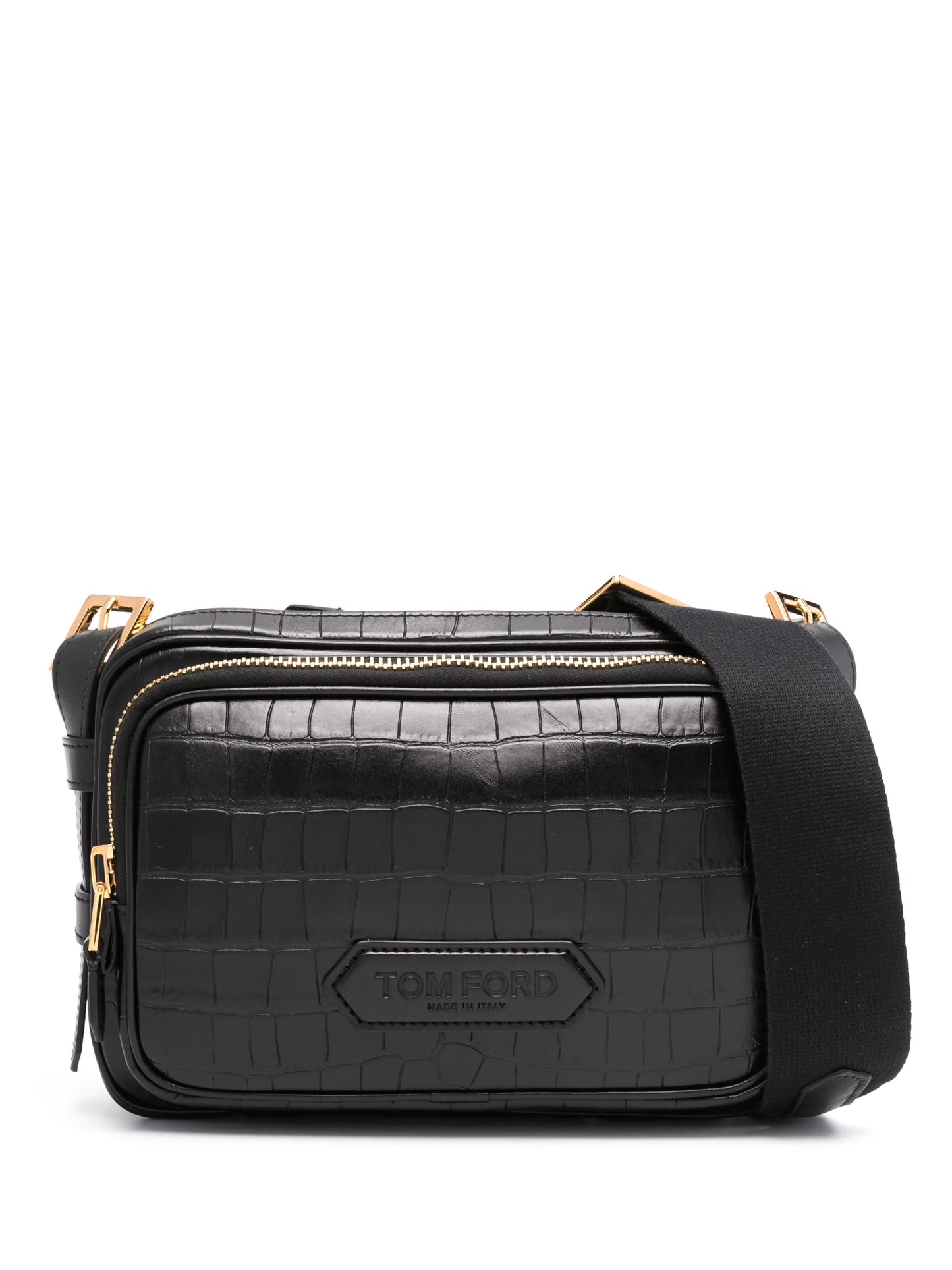 medium crocodile-effect zip-up messenger bag