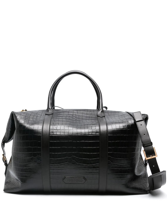 crocodile-effect leather holdall