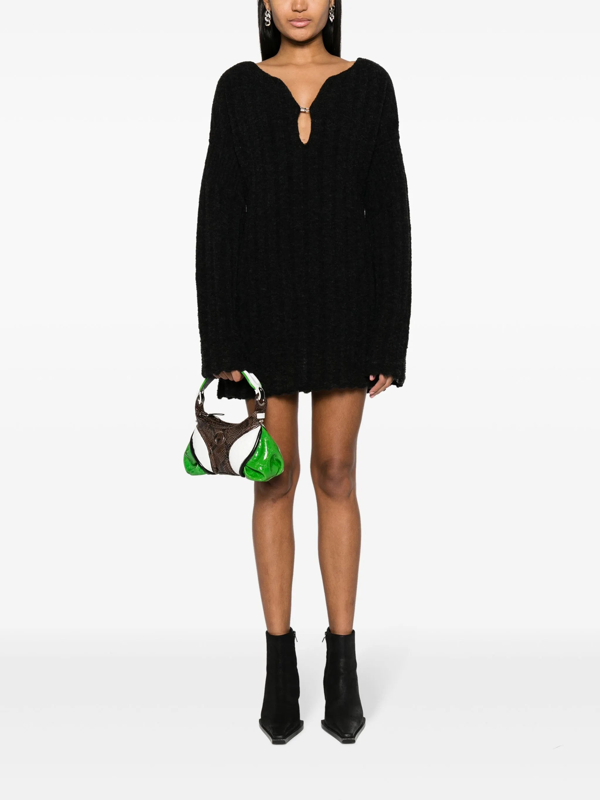 keyhole-neck wool-blend minidress