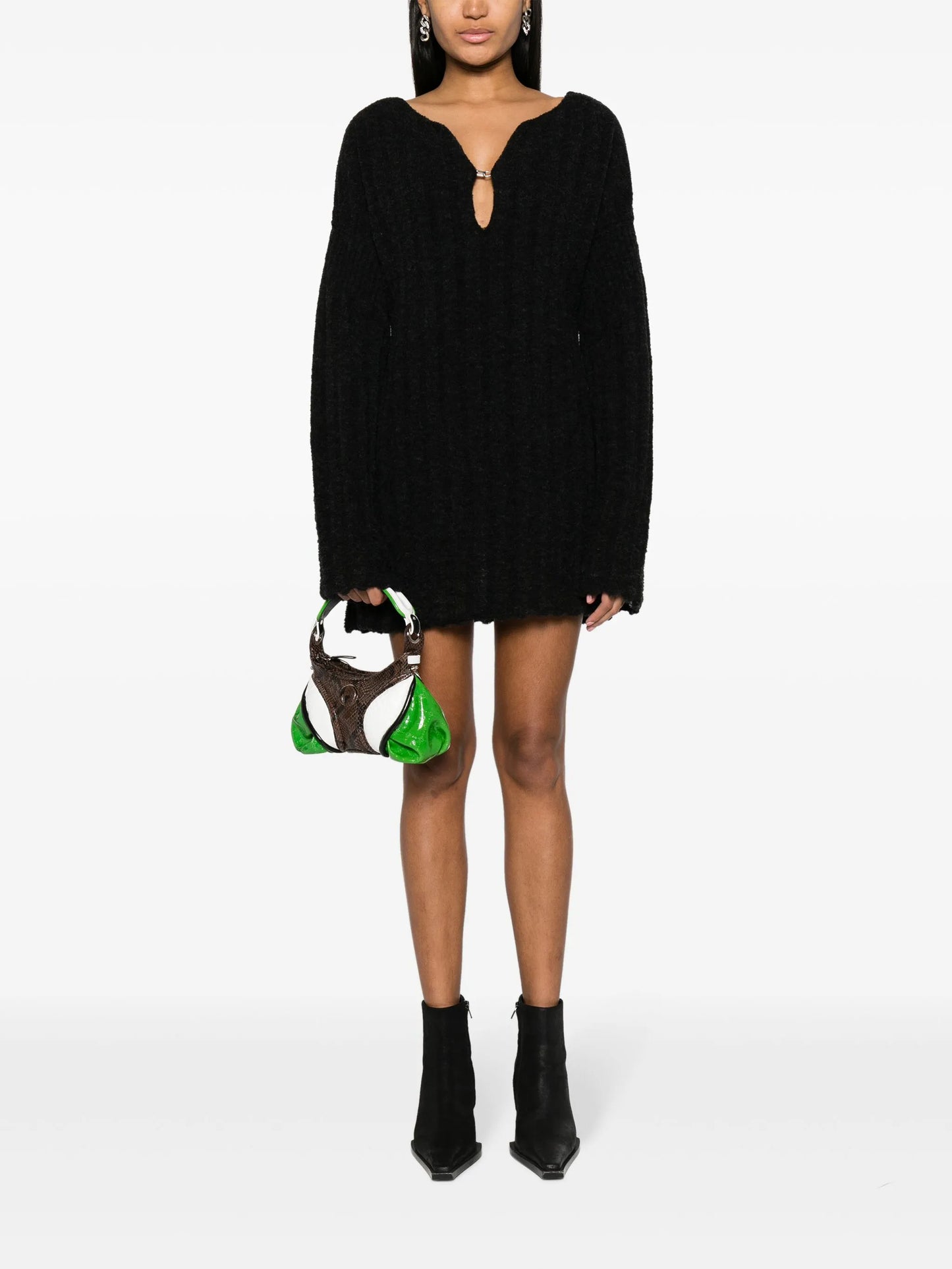 keyhole-neck wool-blend minidress