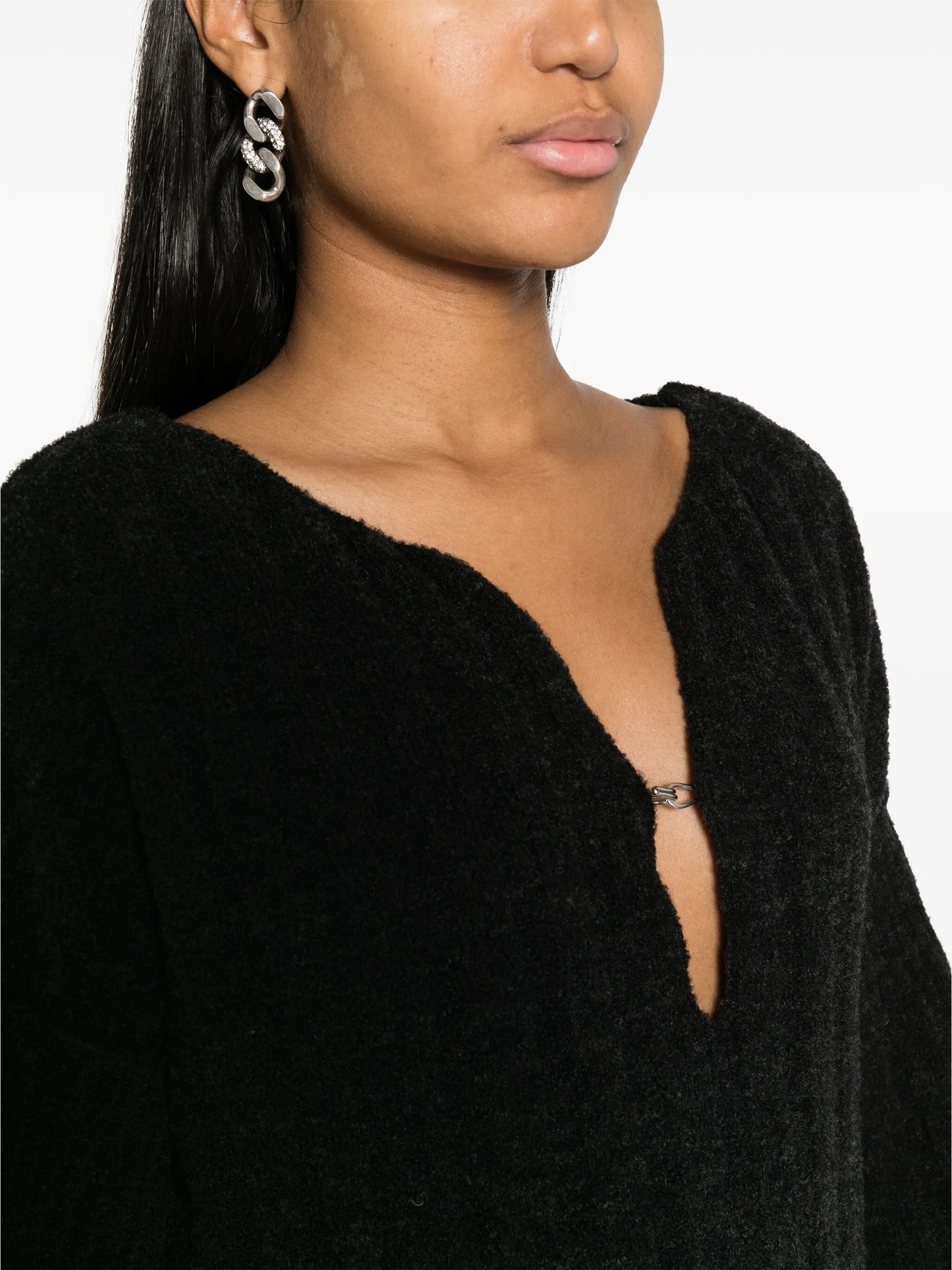 keyhole-neck wool-blend minidress