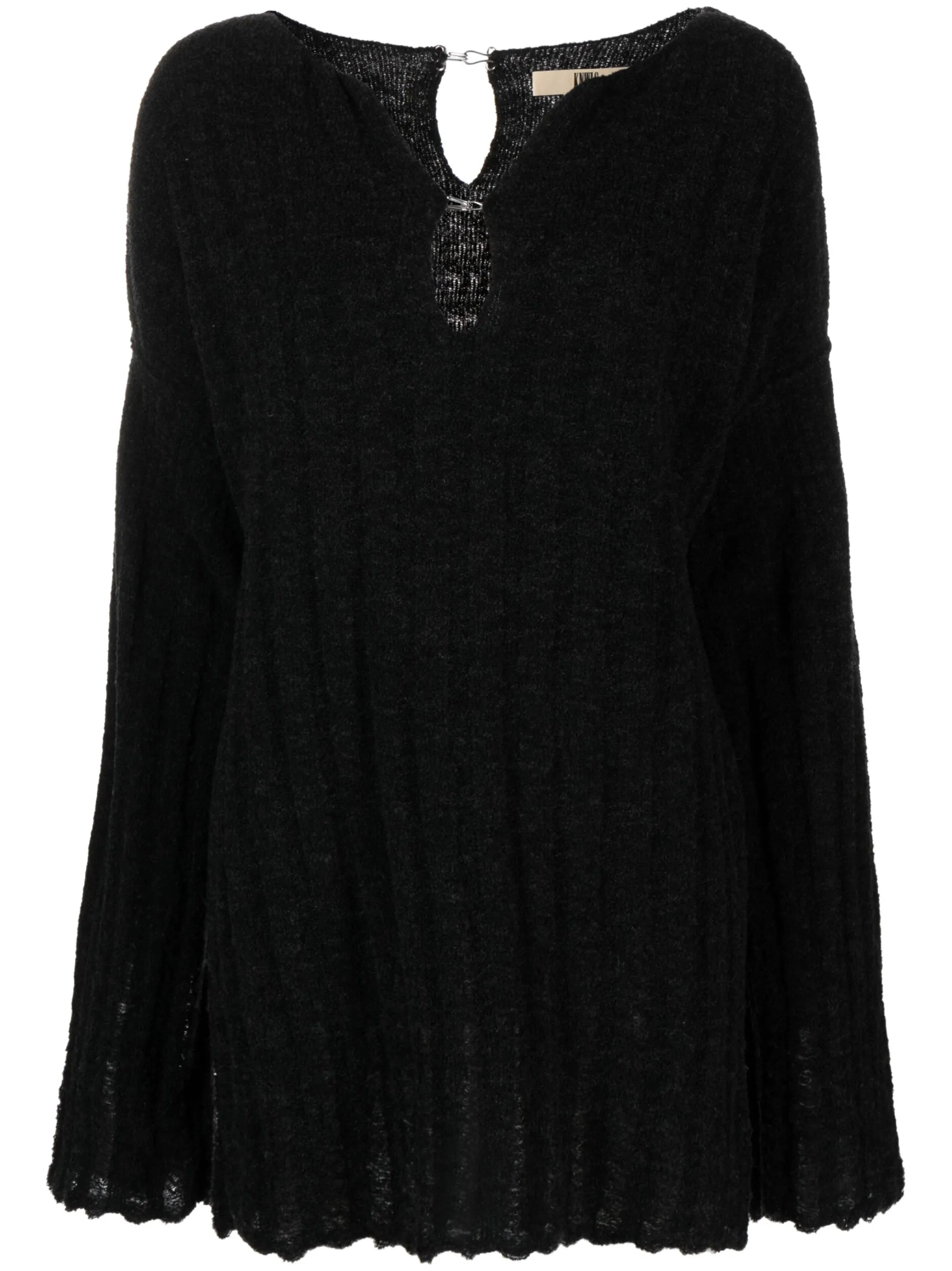 keyhole-neck wool-blend minidress