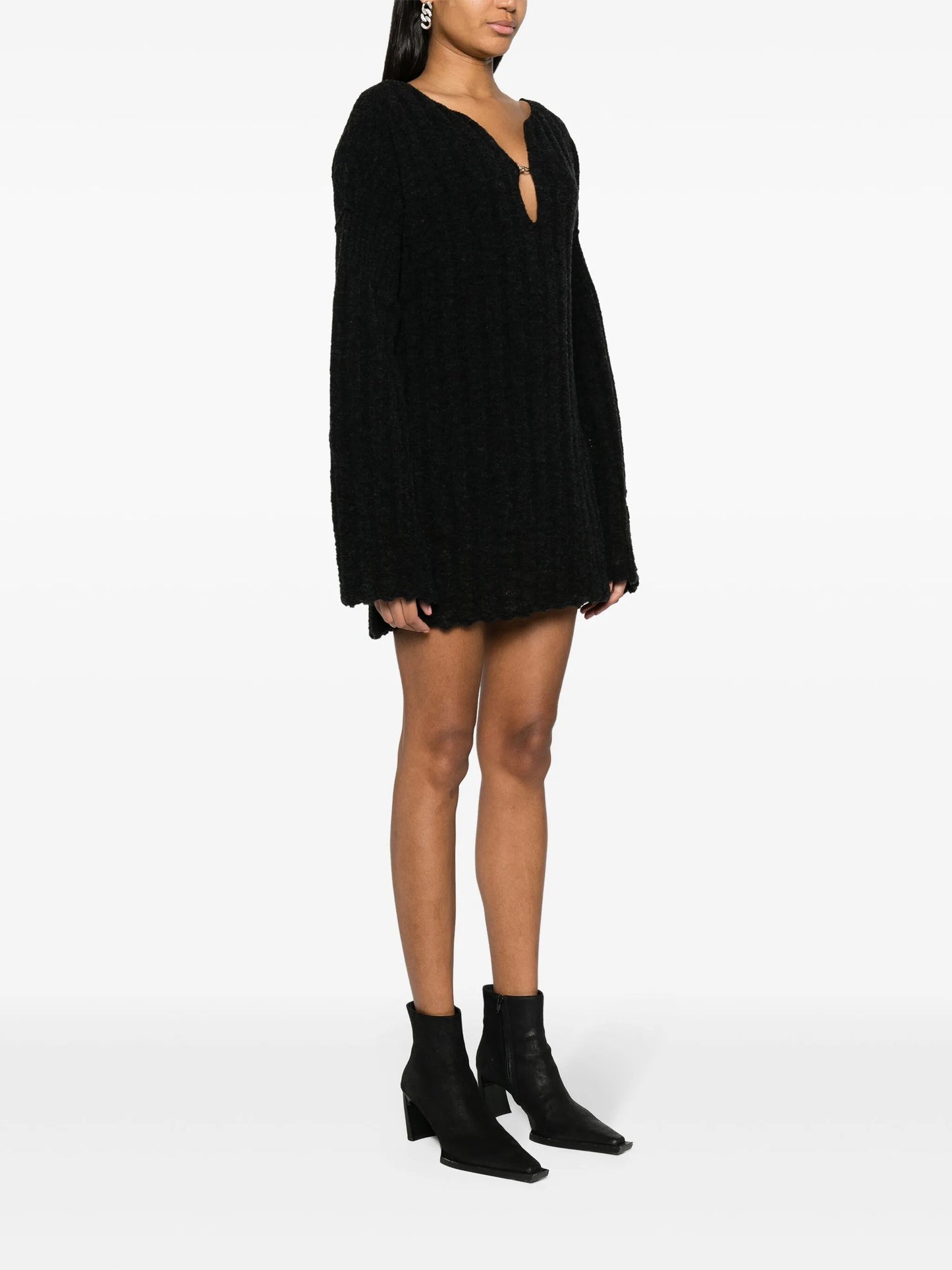keyhole-neck wool-blend minidress