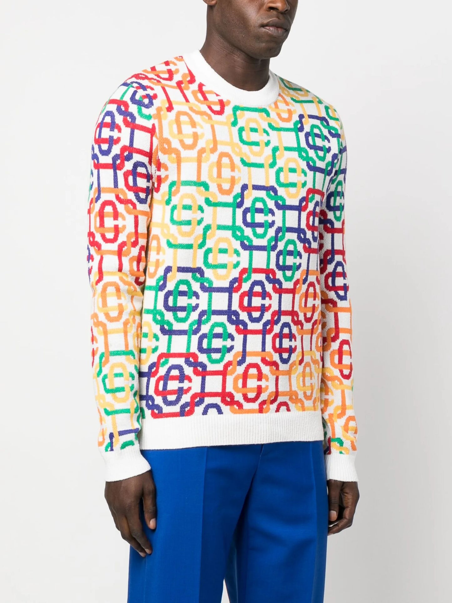 Rainbow monogram intarsia-knit cotton-blend jumper