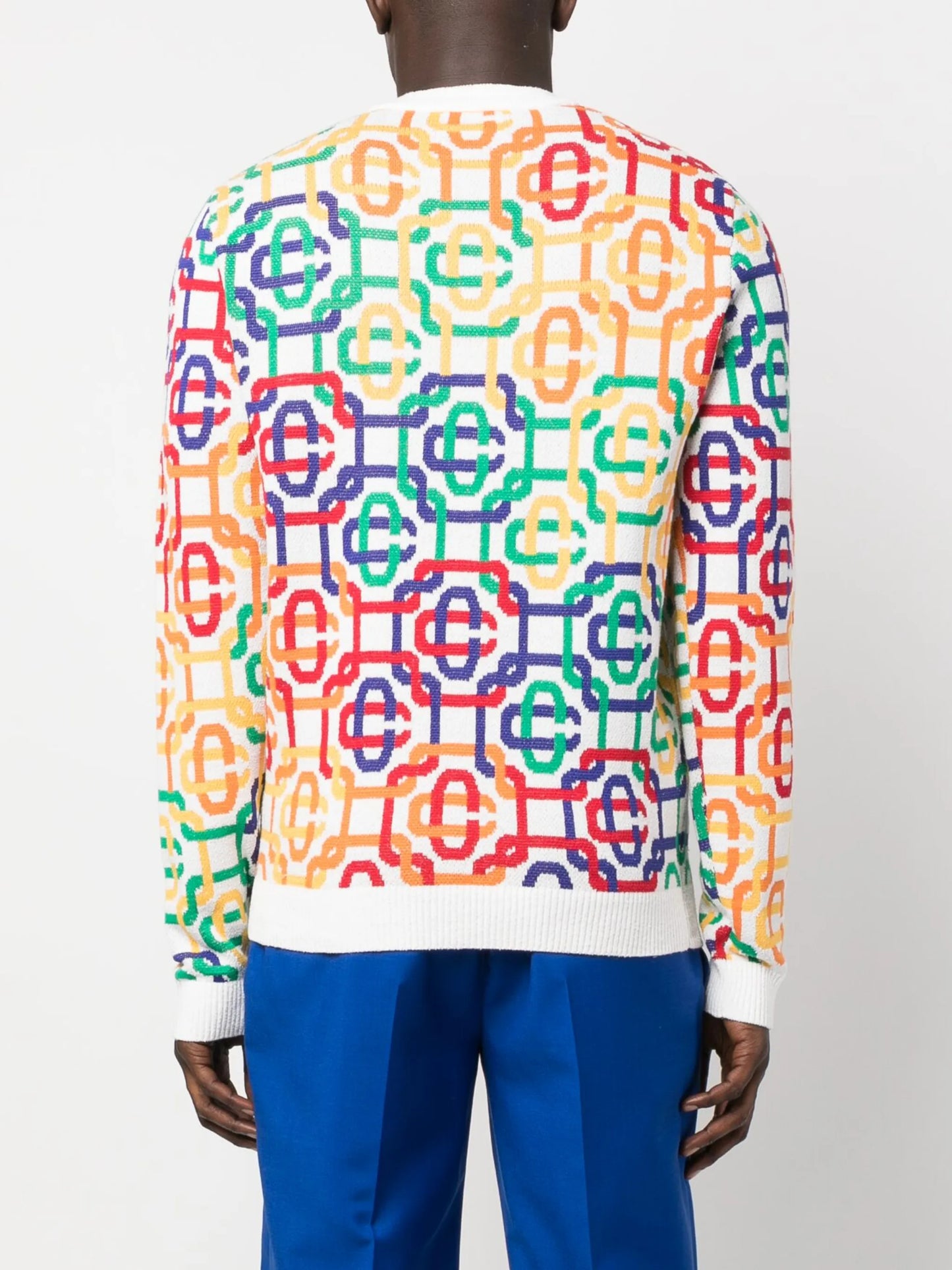Rainbow monogram intarsia-knit cotton-blend jumper