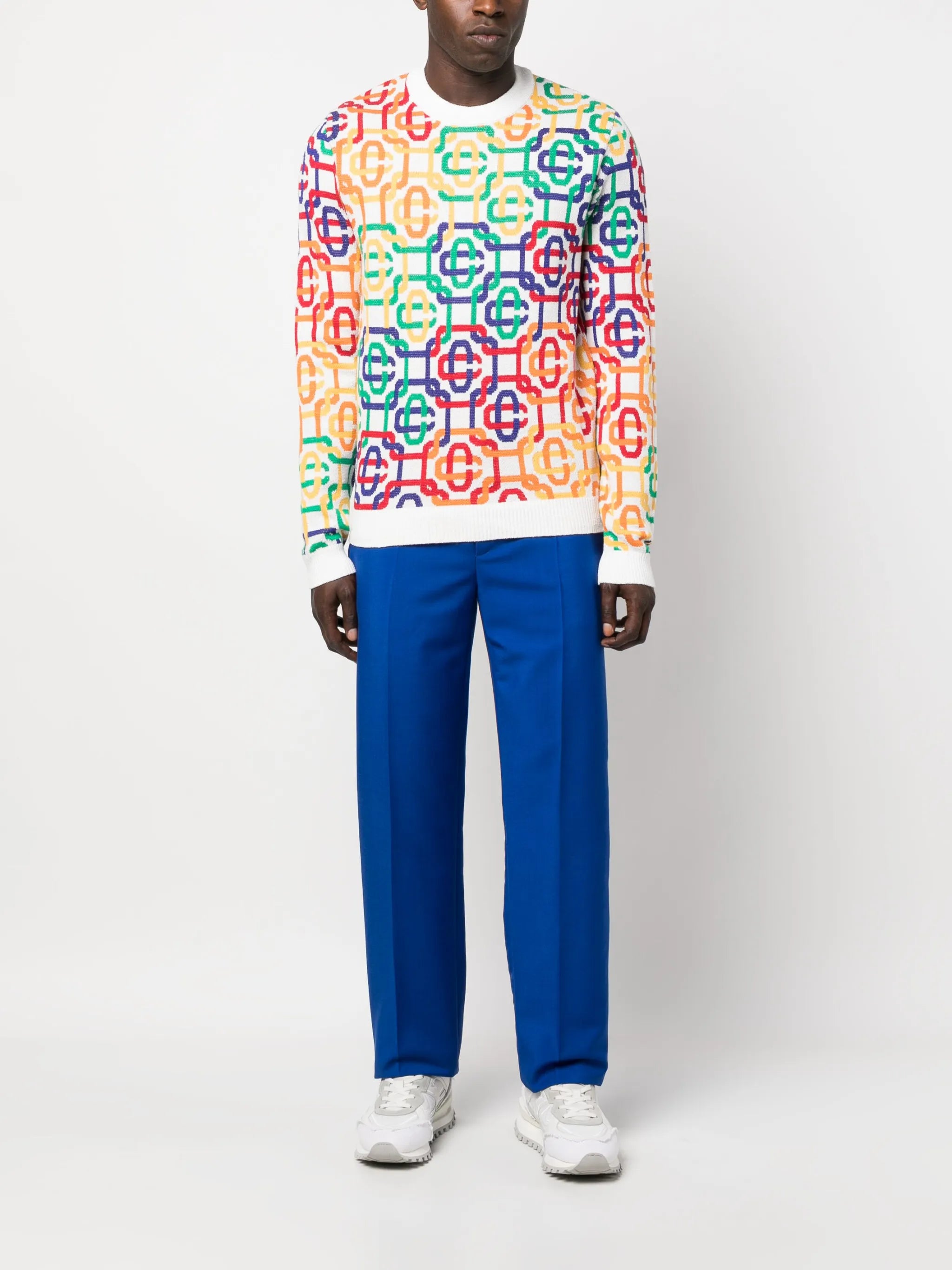 Rainbow monogram intarsia-knit cotton-blend jumper