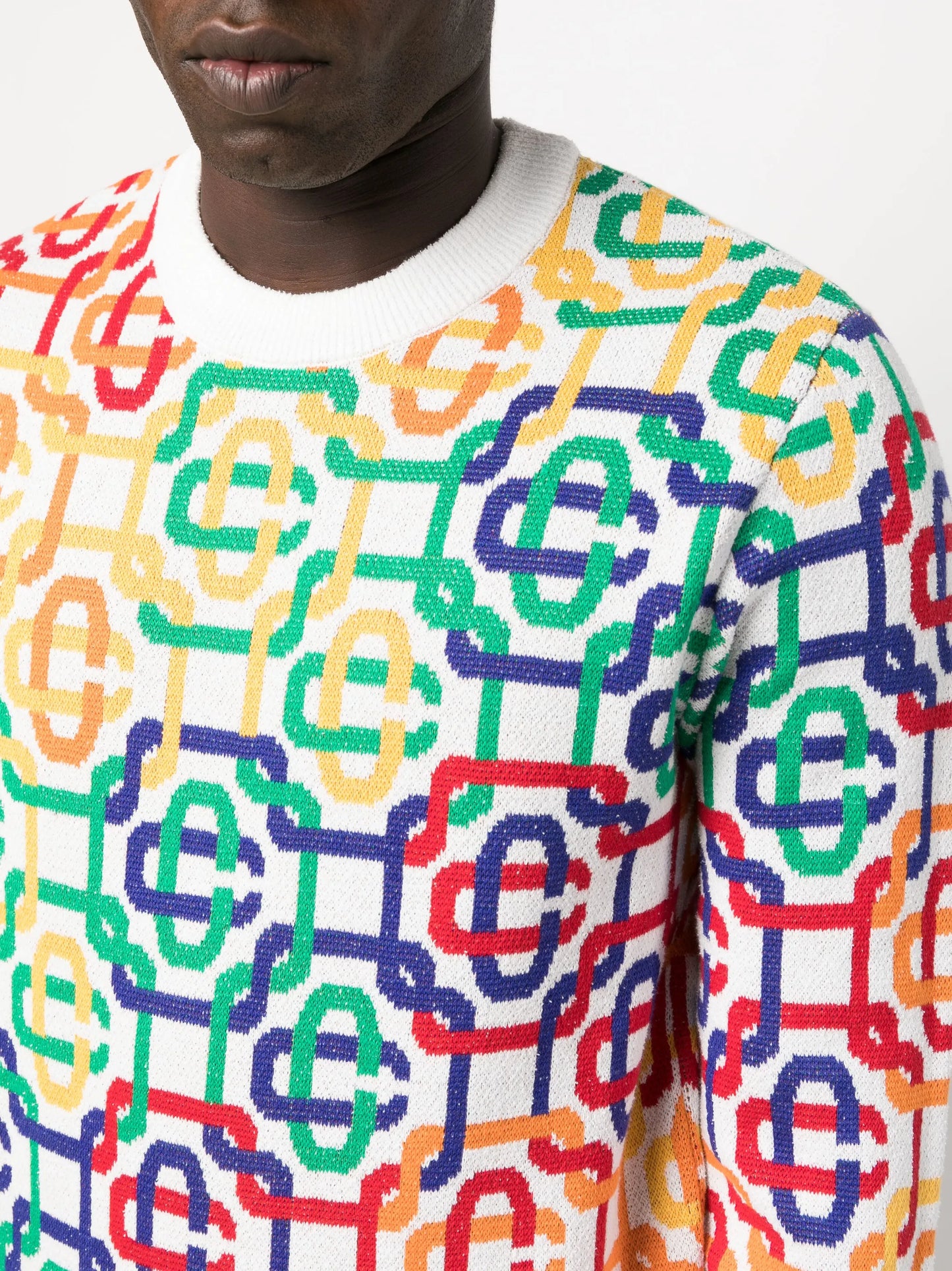 Rainbow monogram intarsia-knit cotton-blend jumper