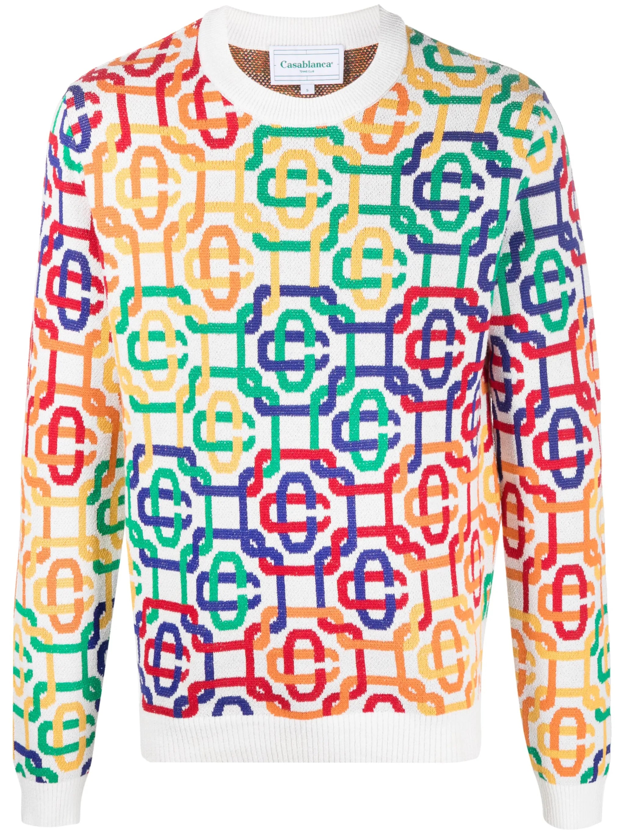 Rainbow monogram intarsia-knit cotton-blend jumper