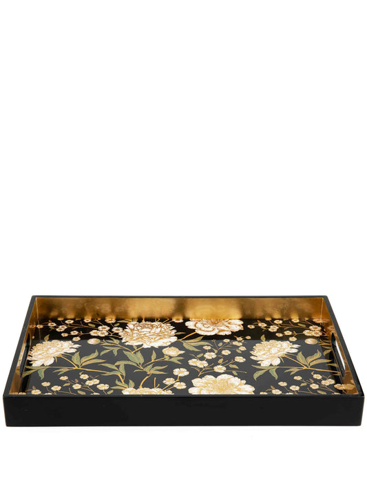 floral-print lacquered tray